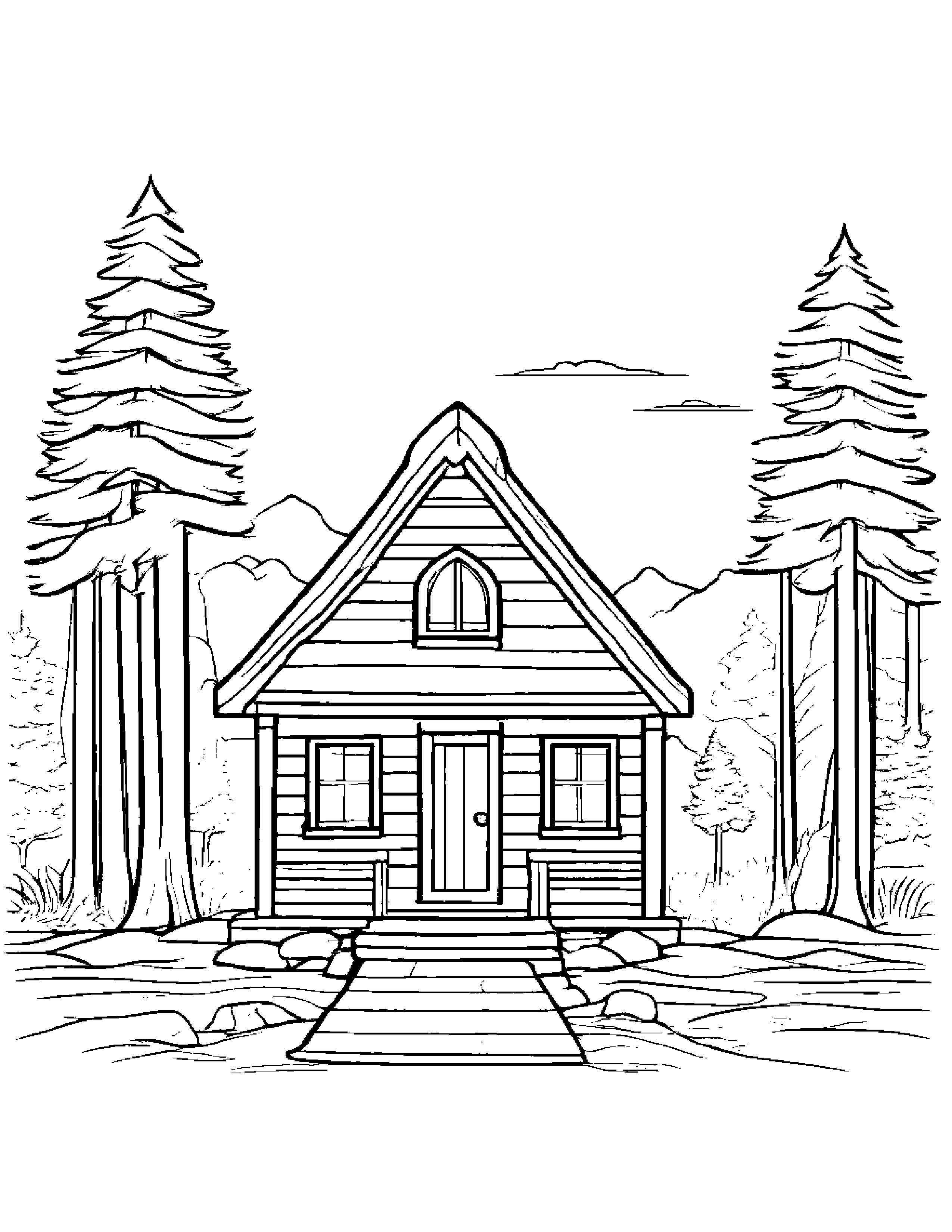 Happy Tiny Cabin With A Bow #3 Coloring Page (Free Printable PDF)