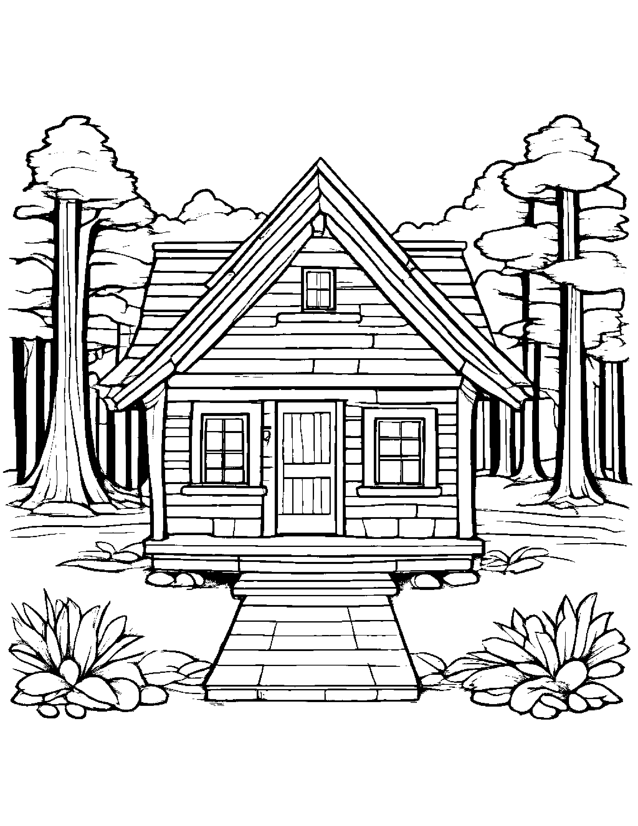 Happy Tiny Cabin With A Bow #4 Coloring Page (Free Printable PDF)