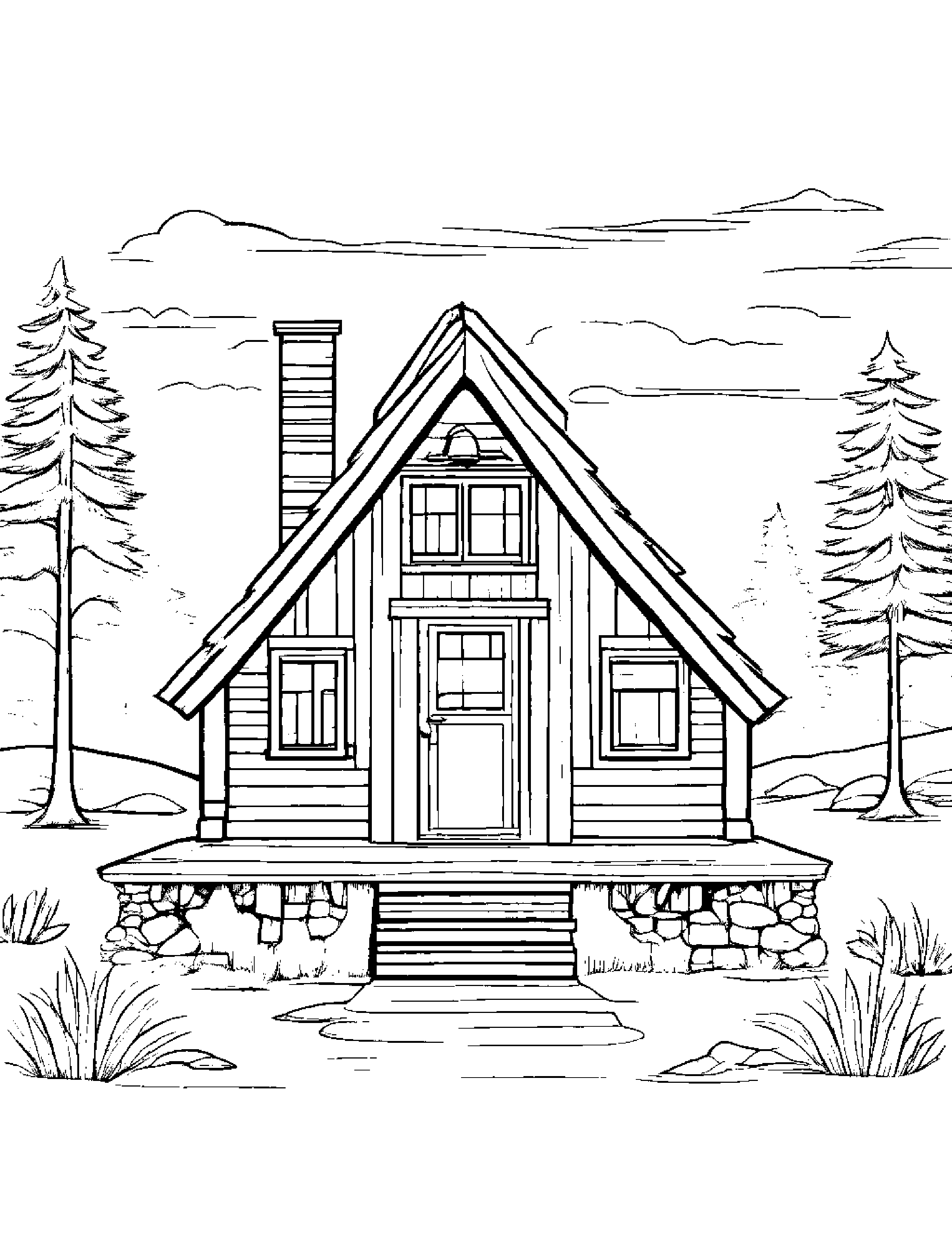 Happy Tiny Cabin With A Bow Coloring Page (Free Printable PDF)