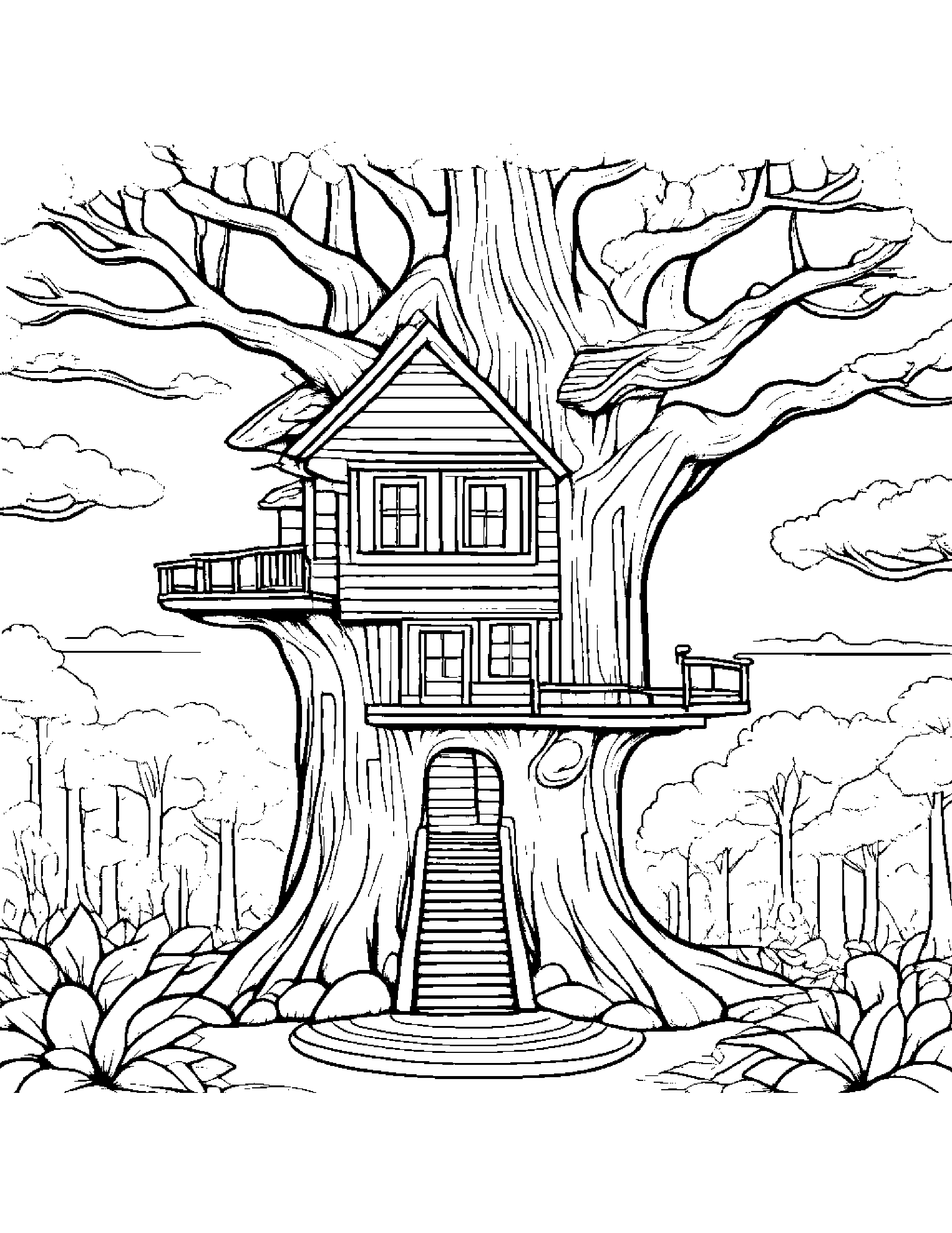 Happy Treehouse #2 Coloring Page (Free Printable PDF)