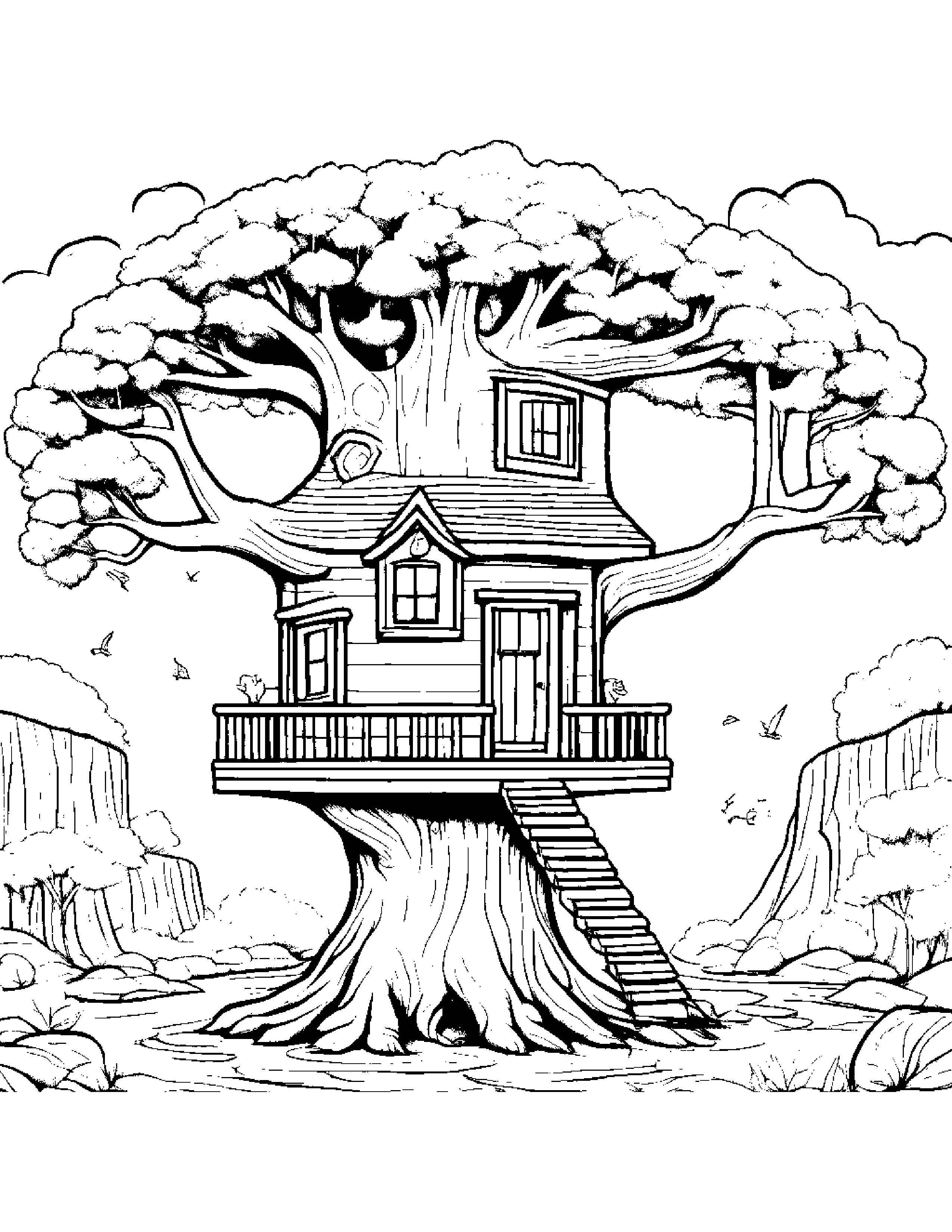 Happy Treehouse #3 Coloring Page (Free Printable PDF)