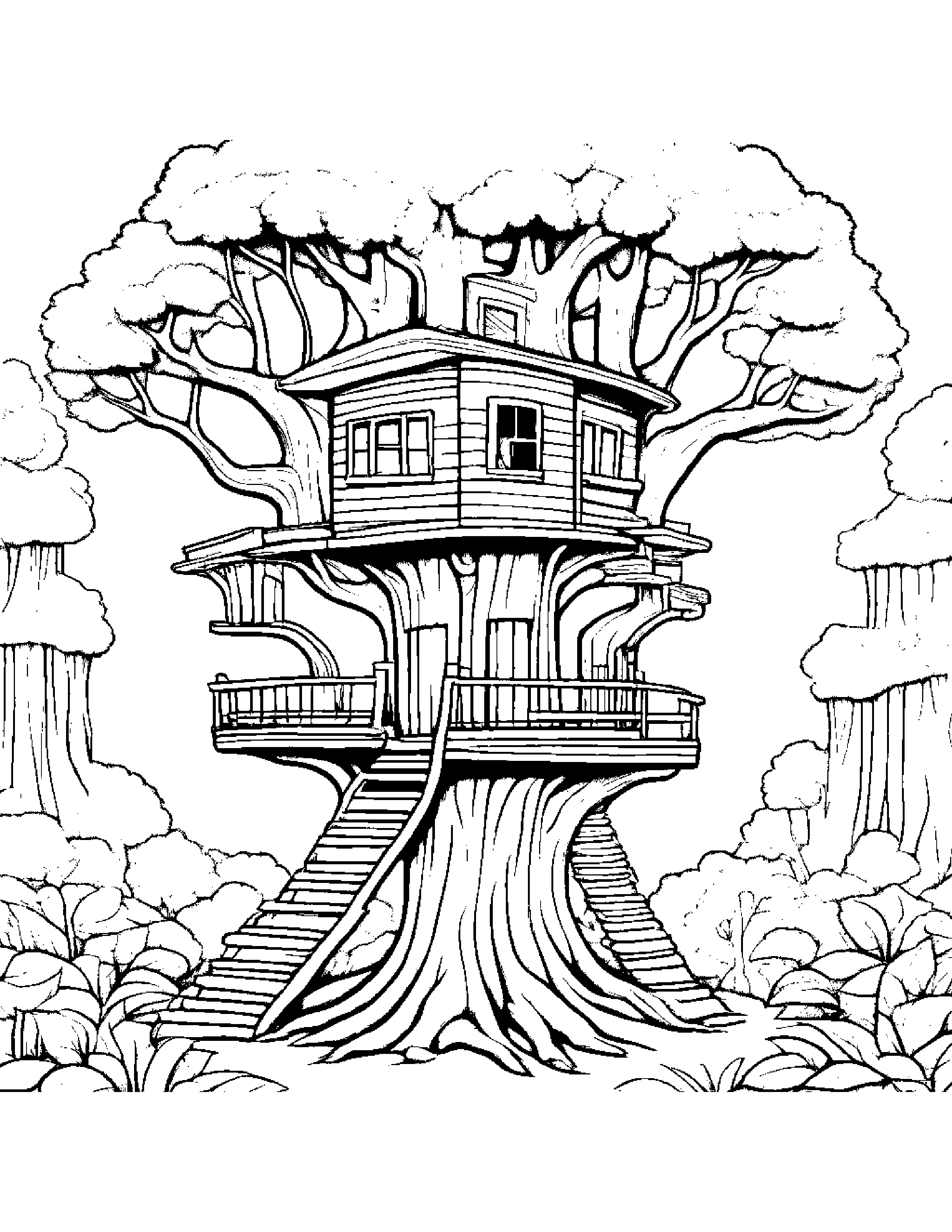Happy Treehouse #4 Coloring Page (Free Printable PDF)