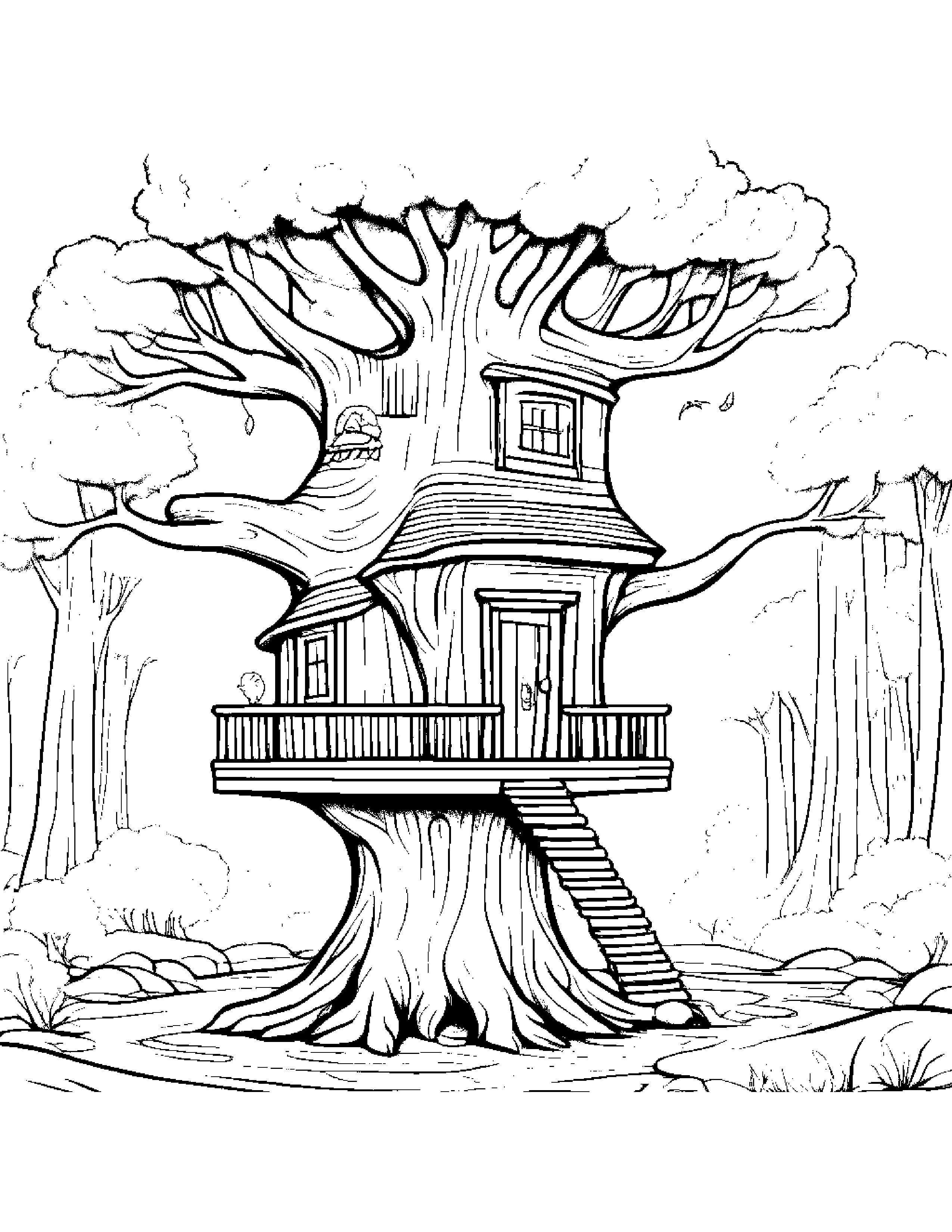 Happy Treehouse With Scarf #3 Coloring Page (Free Printable PDF)