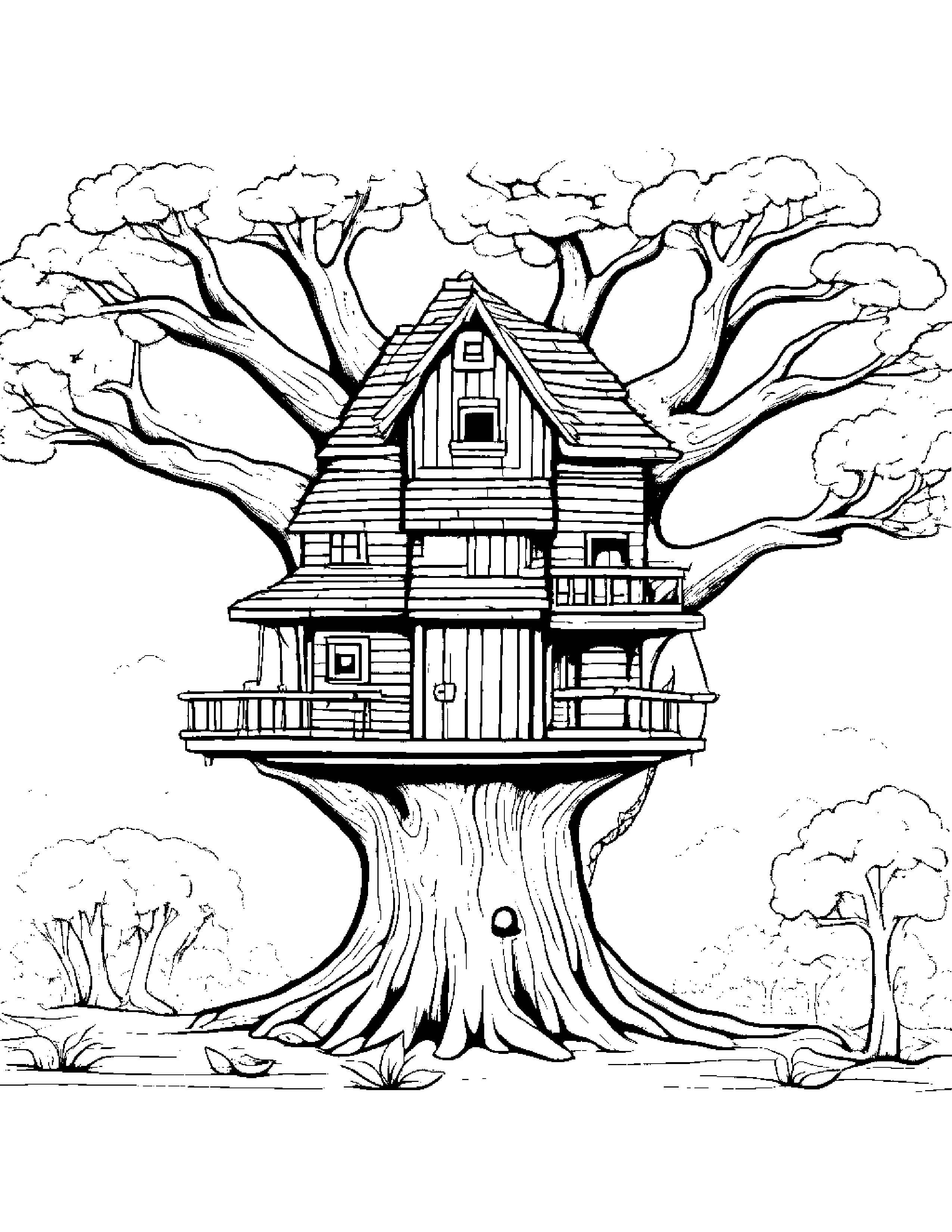 Happy Treehouse With Scarf #4 Coloring Page (Free Printable PDF)