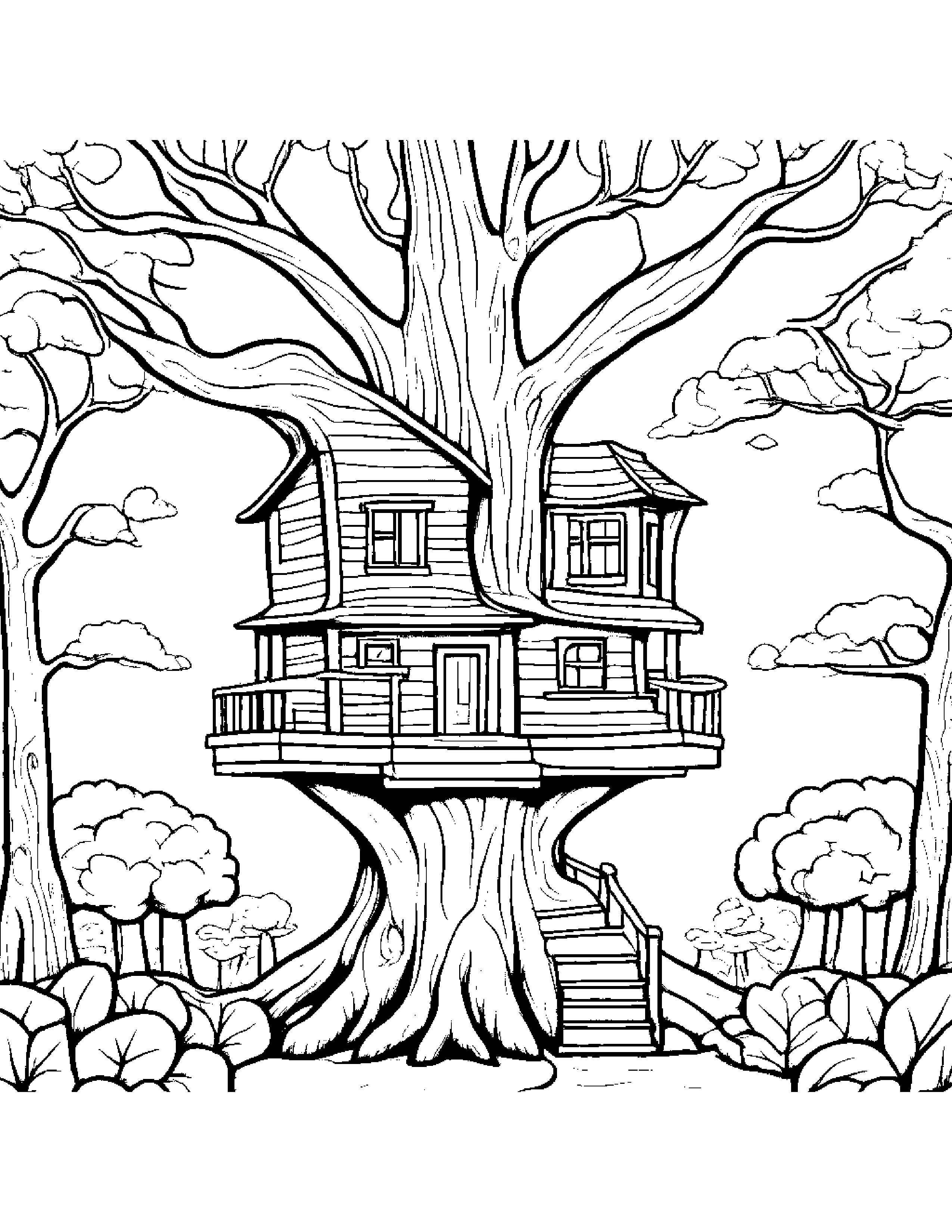 Happy Treehouse Coloring Page (Free Printable PDF)