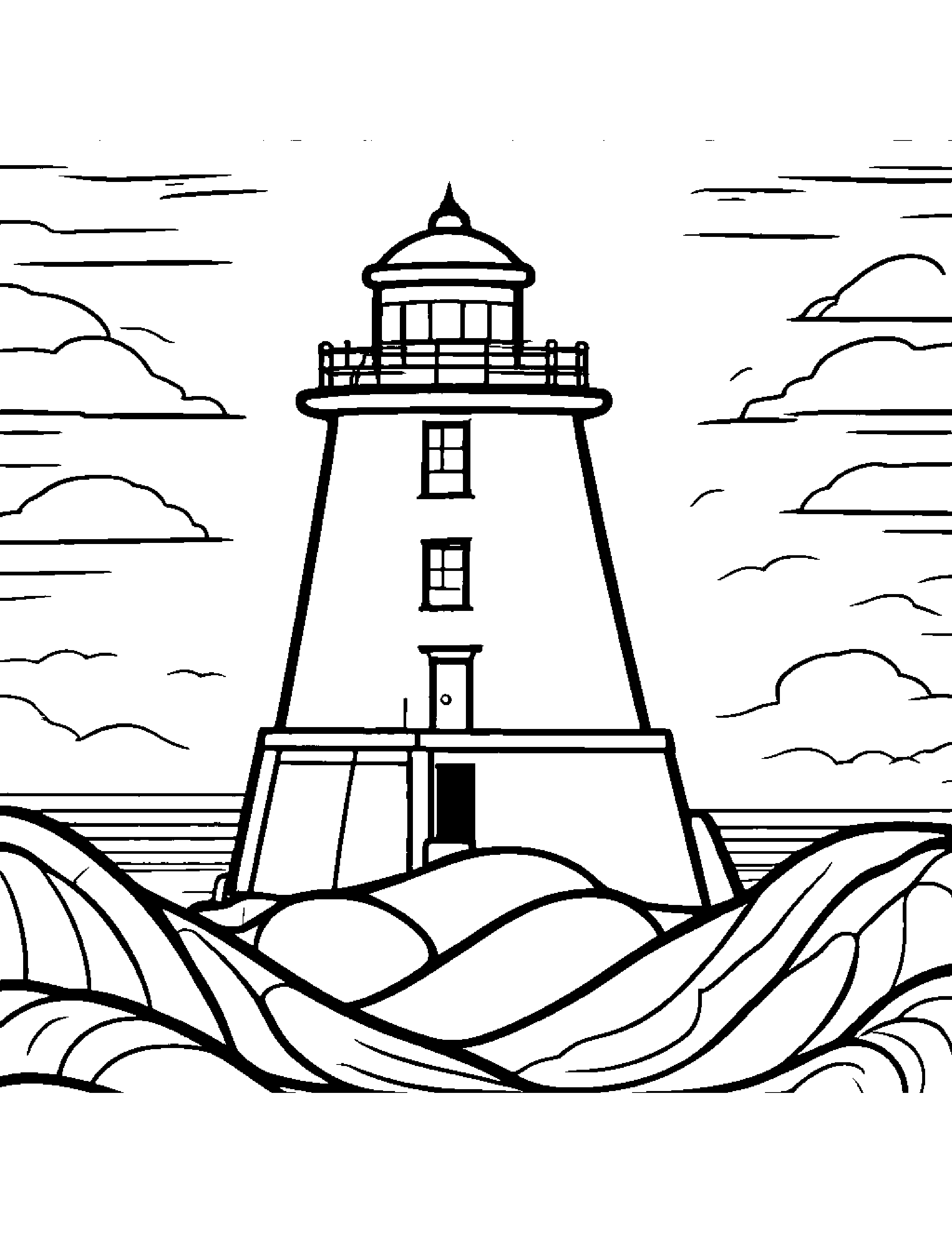 Kawaii Little Lighthouse #2 Coloring Page (Free Printable PDF)