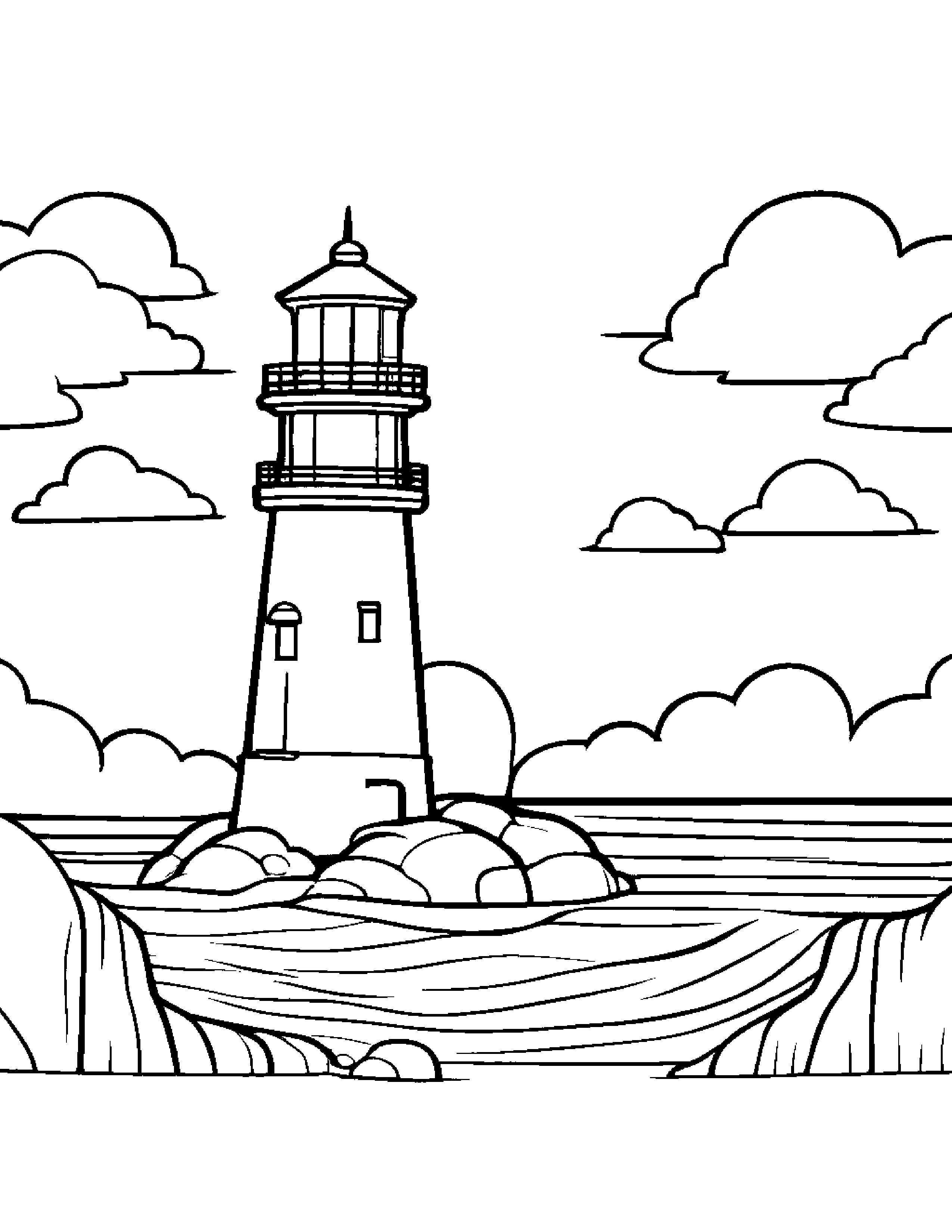 Kawaii Little Lighthouse #3 Coloring Page (Free Printable PDF)