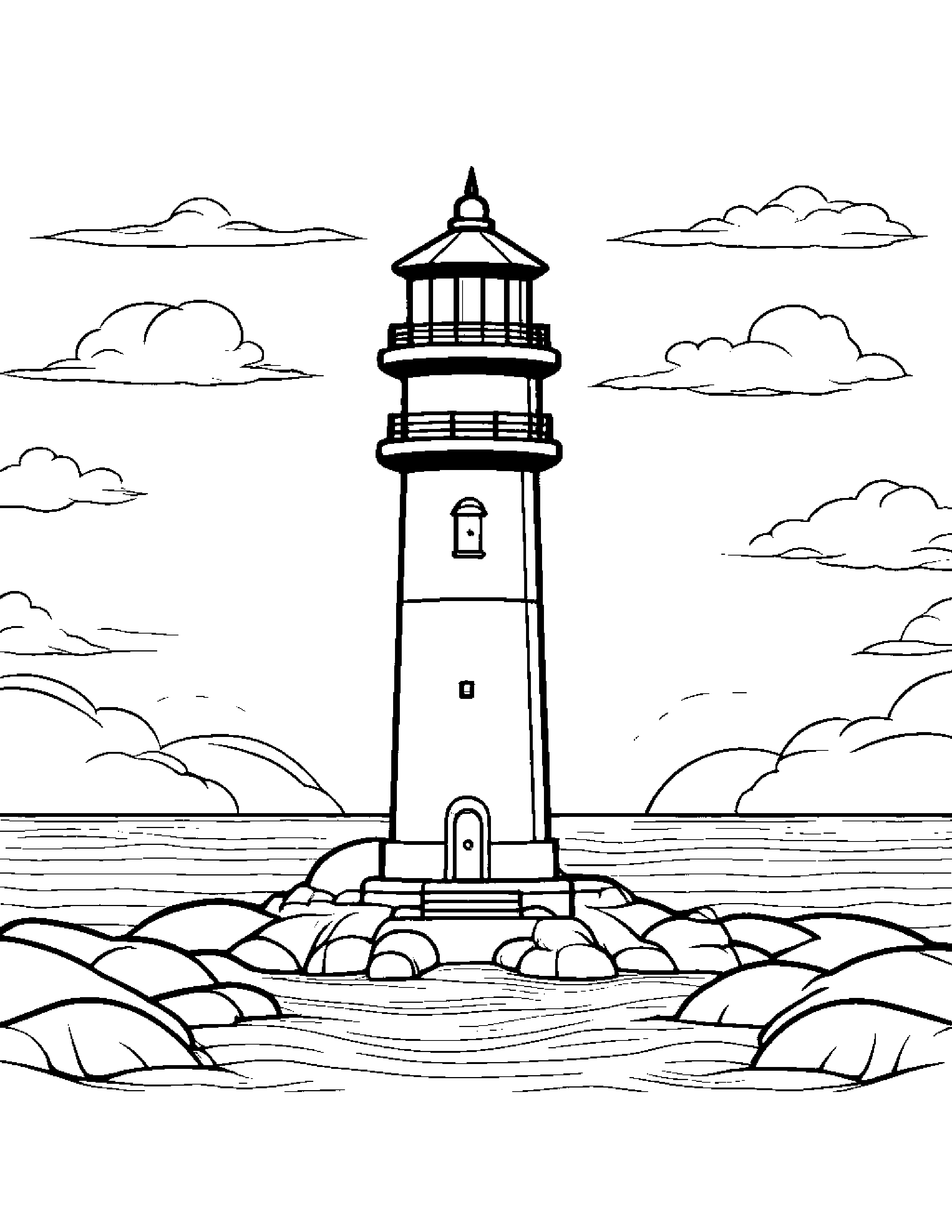 Kawaii Little Lighthouse Coloring Page (Free Printable PDF)