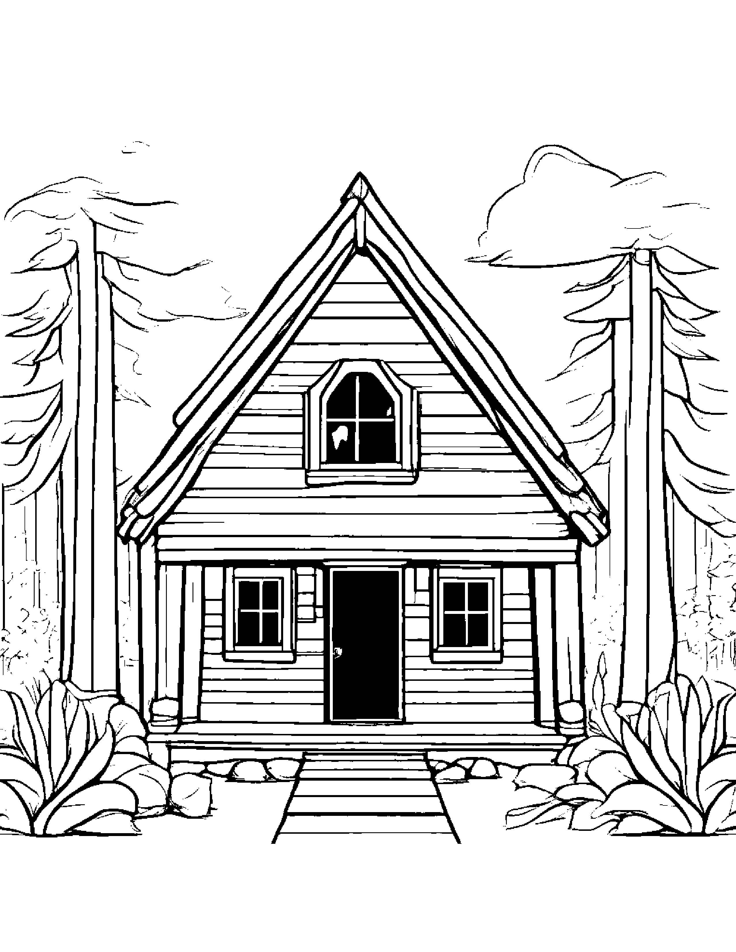 Tiny Cabin With A Bow #2 Coloring Page (Free Printable PDF)