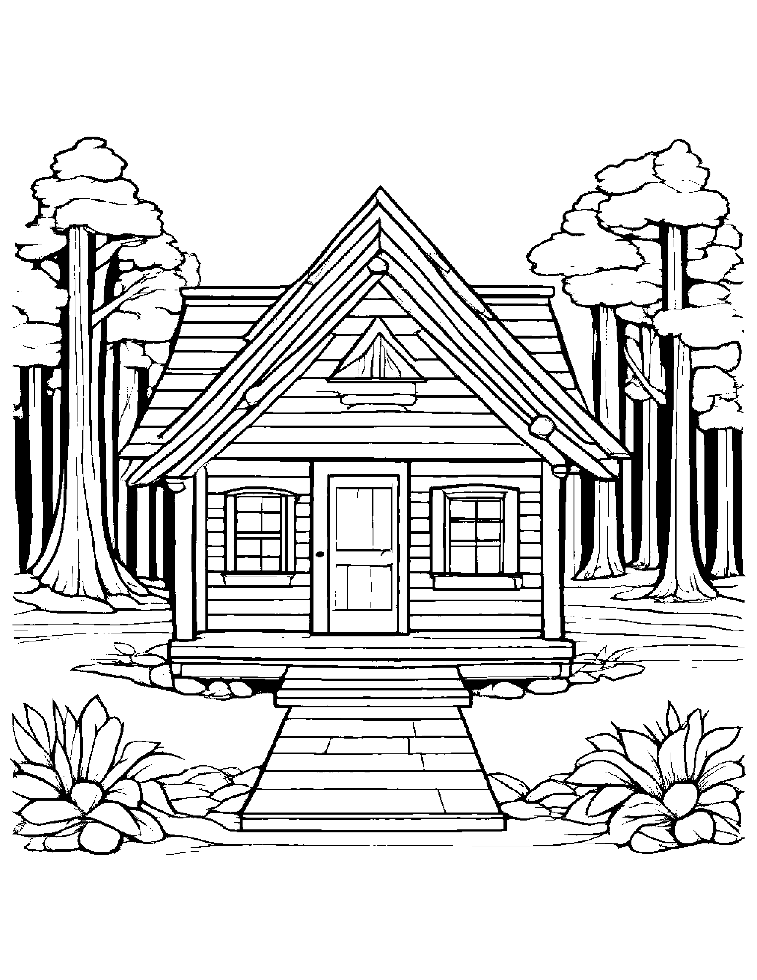 Tiny Cabin With A Bow #3 Coloring Page (Free Printable PDF)