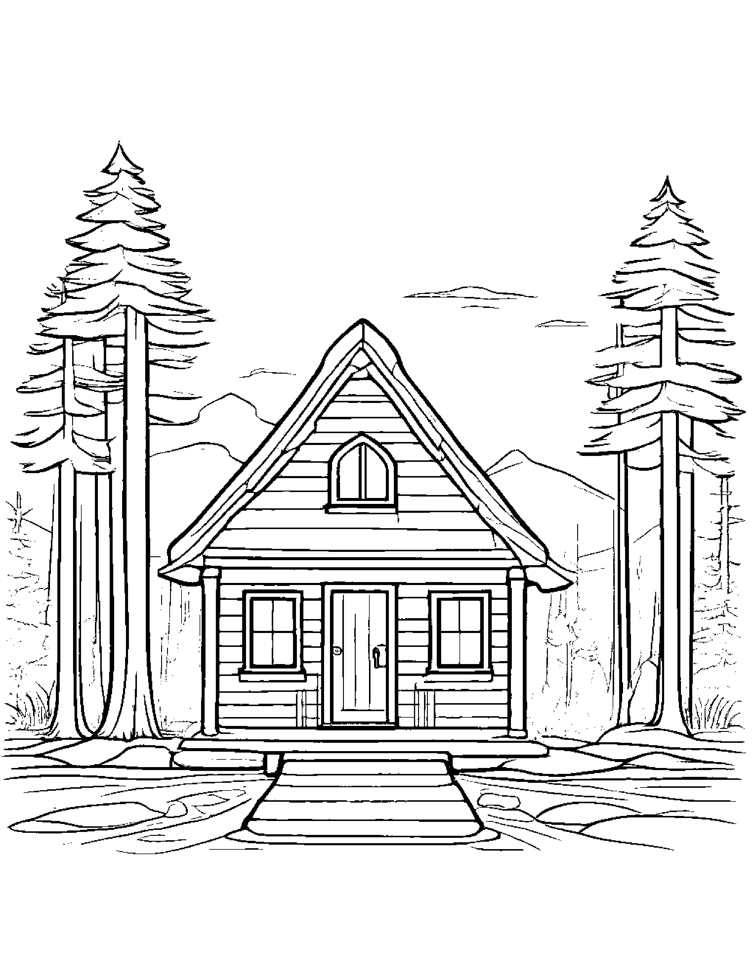 Tiny Cabin With A Bow #4 Coloring Page (Free Printable PDF)