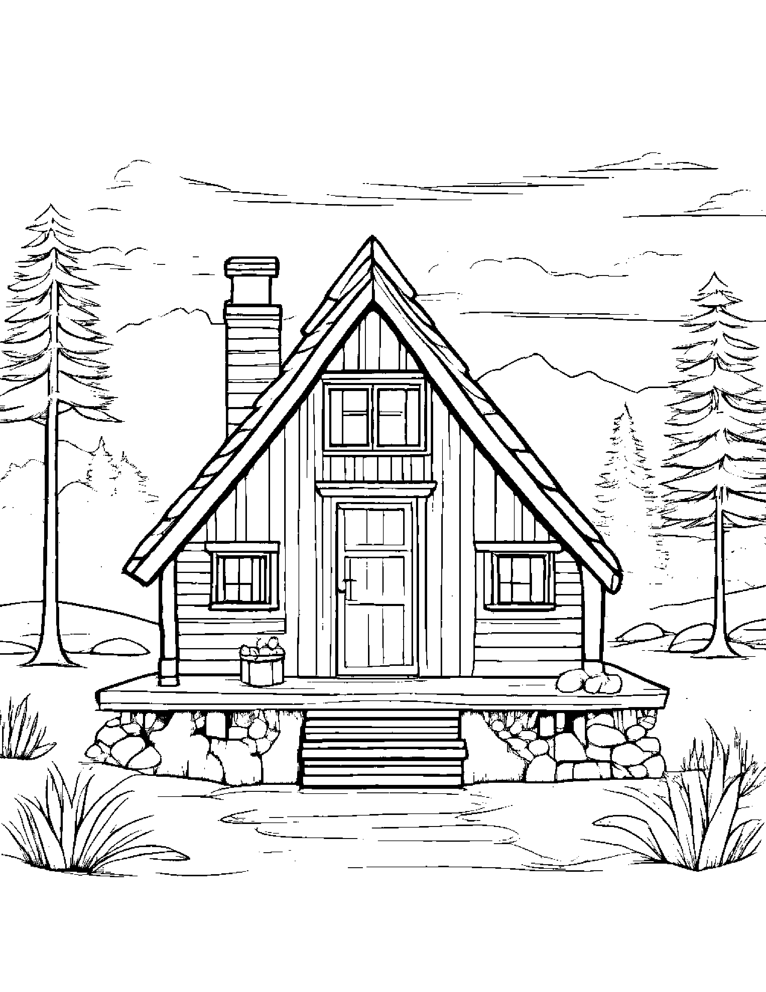 Tiny Cabin With A Bow Coloring Page (Free Printable PDF)