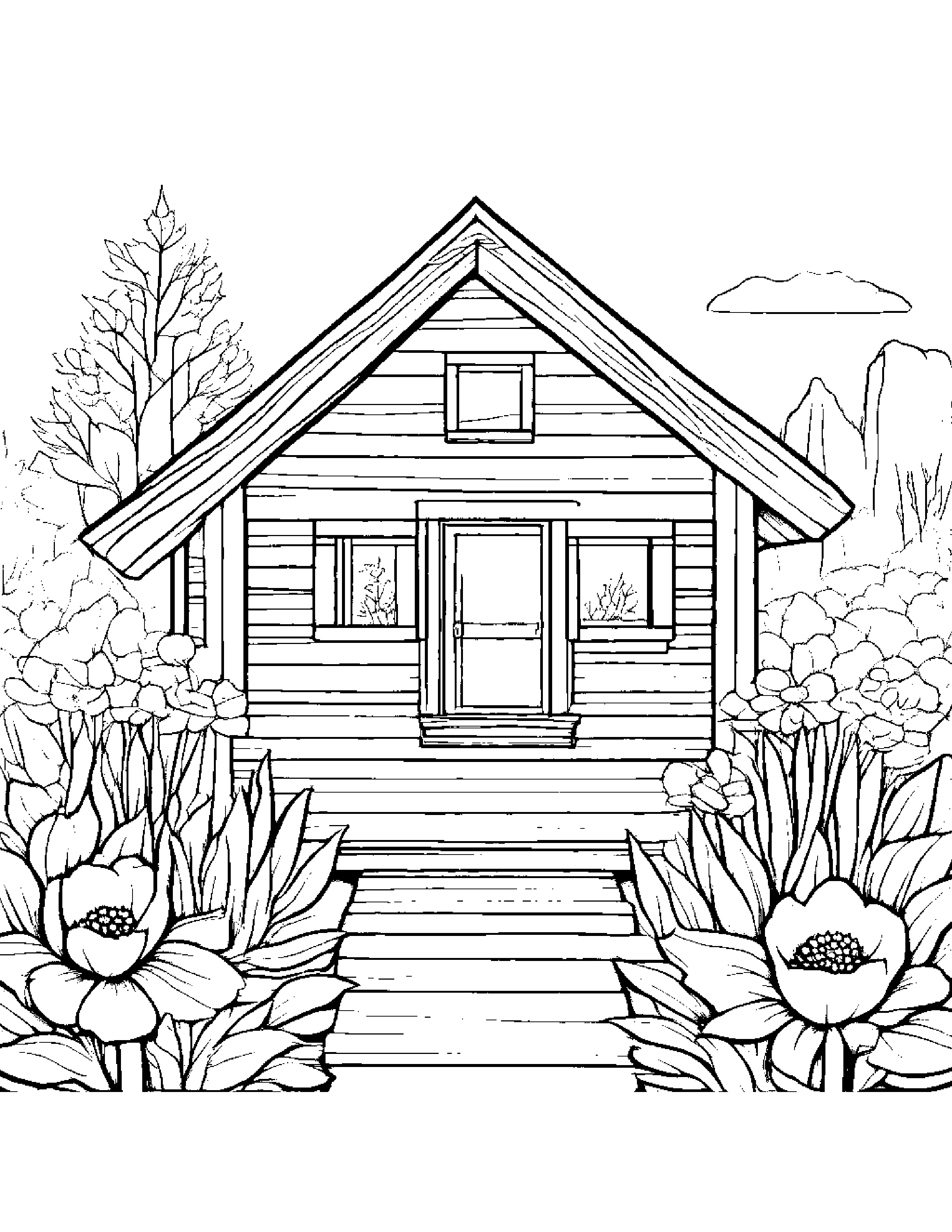 Tiny Cabin With A Flower #3 Coloring Page (Free Printable PDF)