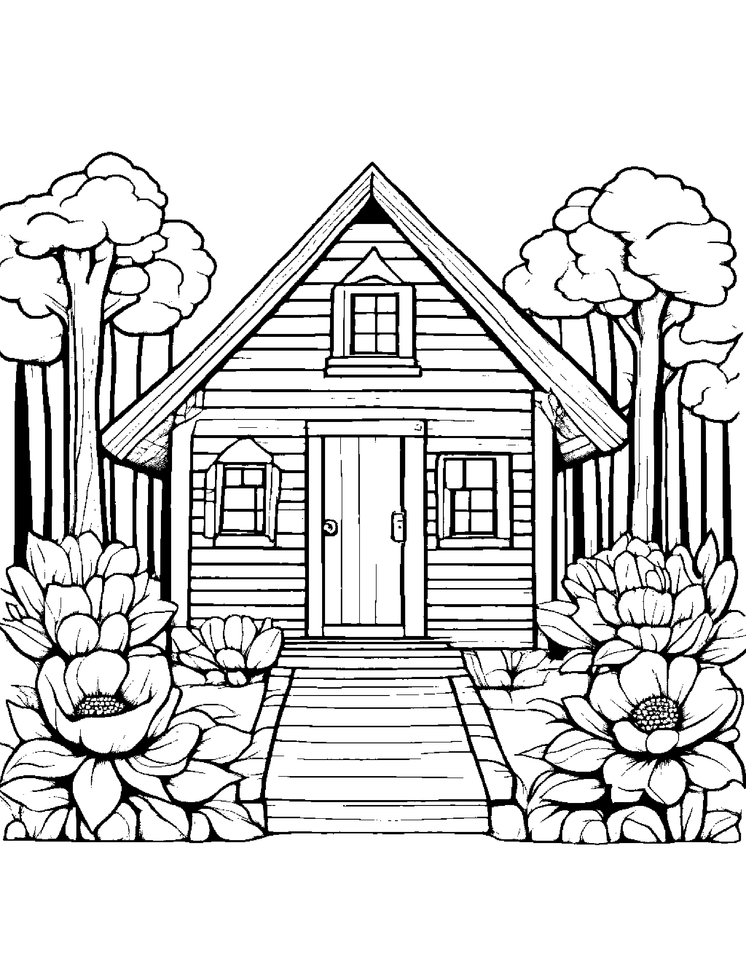 Tiny Cabin With A Flower #4 Coloring Page (Free Printable PDF)
