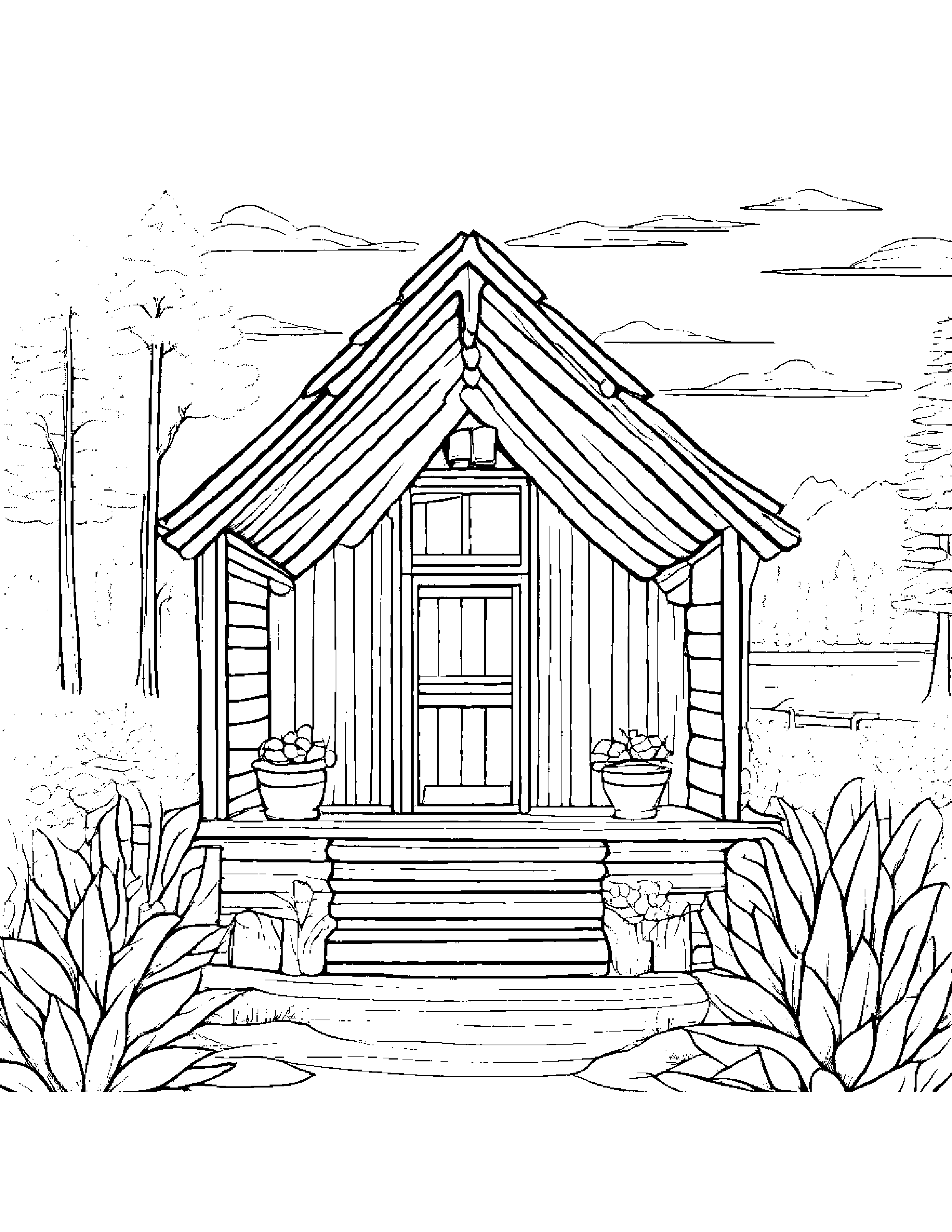 Tiny Cabin With A Flower Coloring Page (Free Printable PDF)