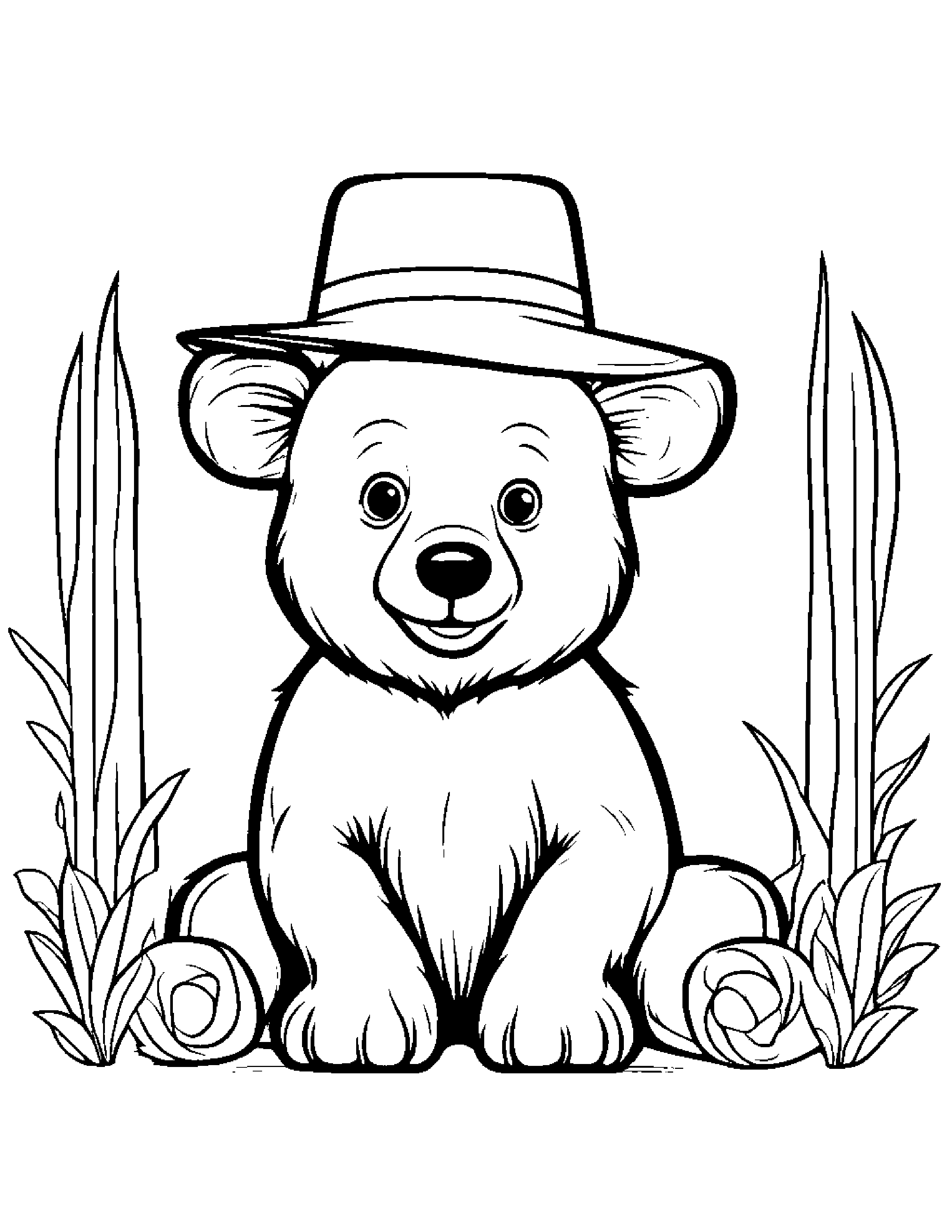 Bear Cub Wearing A Hat #2 Coloring Page (Free Printable PDF)