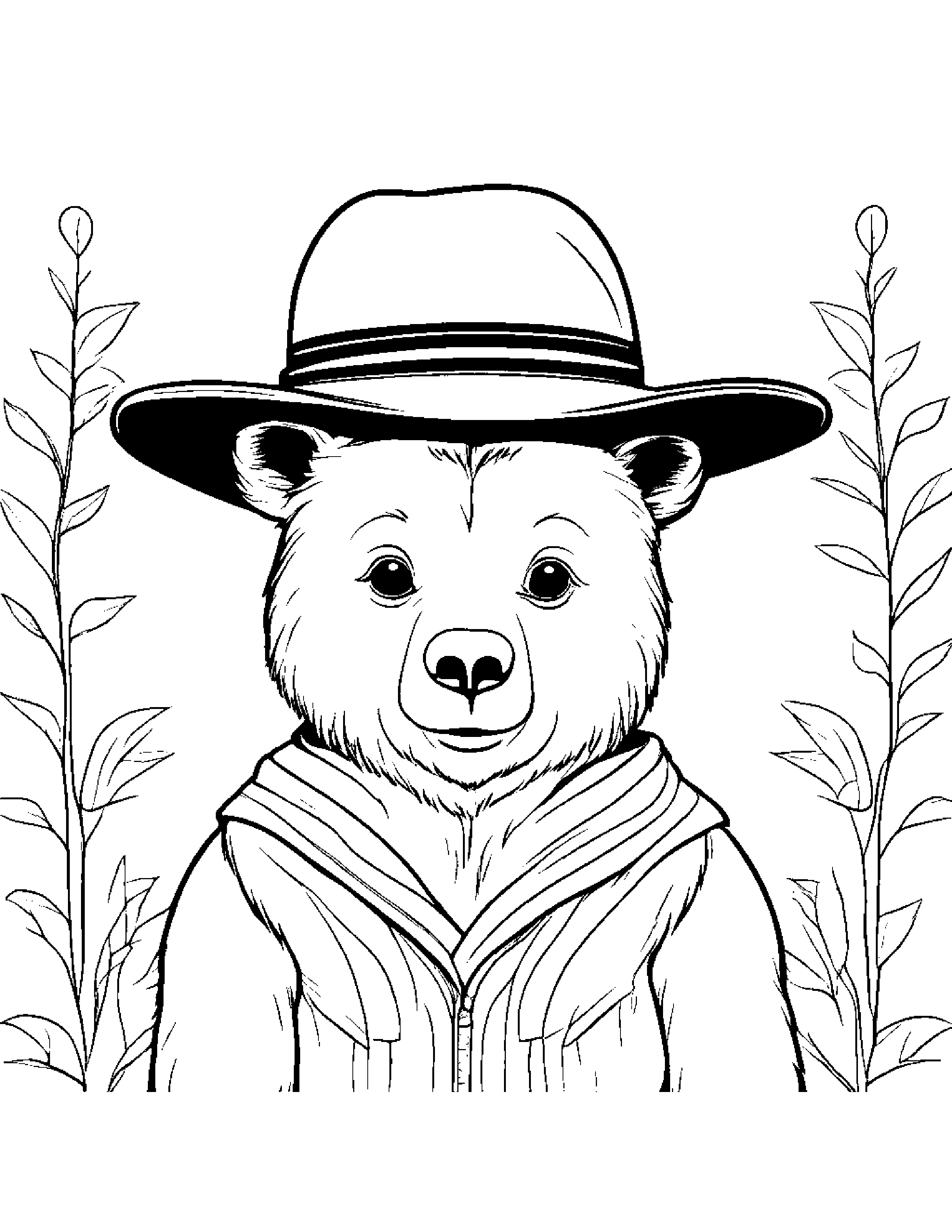 Bear Cub Wearing A Hat Coloring Page (Free Printable PDF)