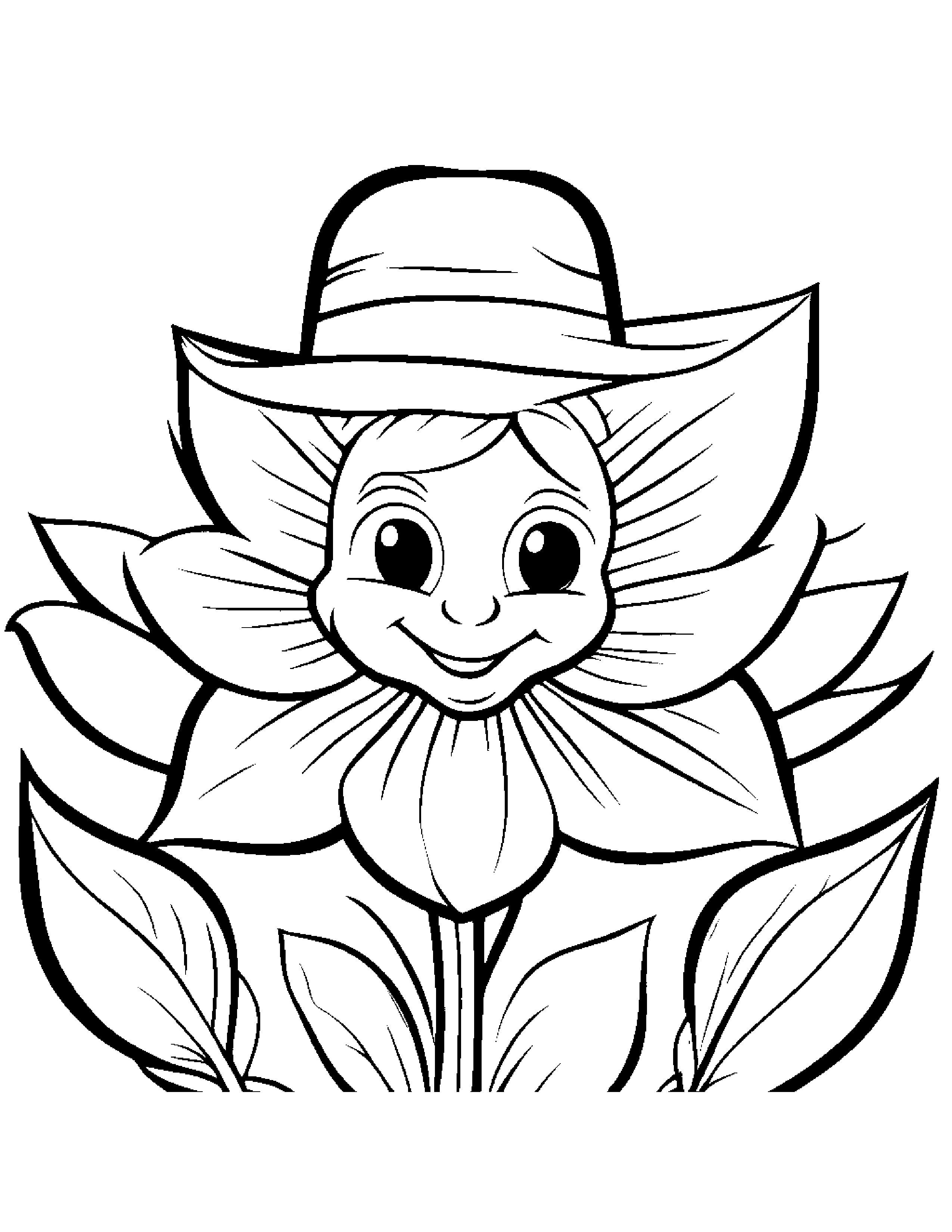 Flower Wearing A Hat #2 Coloring Page (Free Printable PDF)