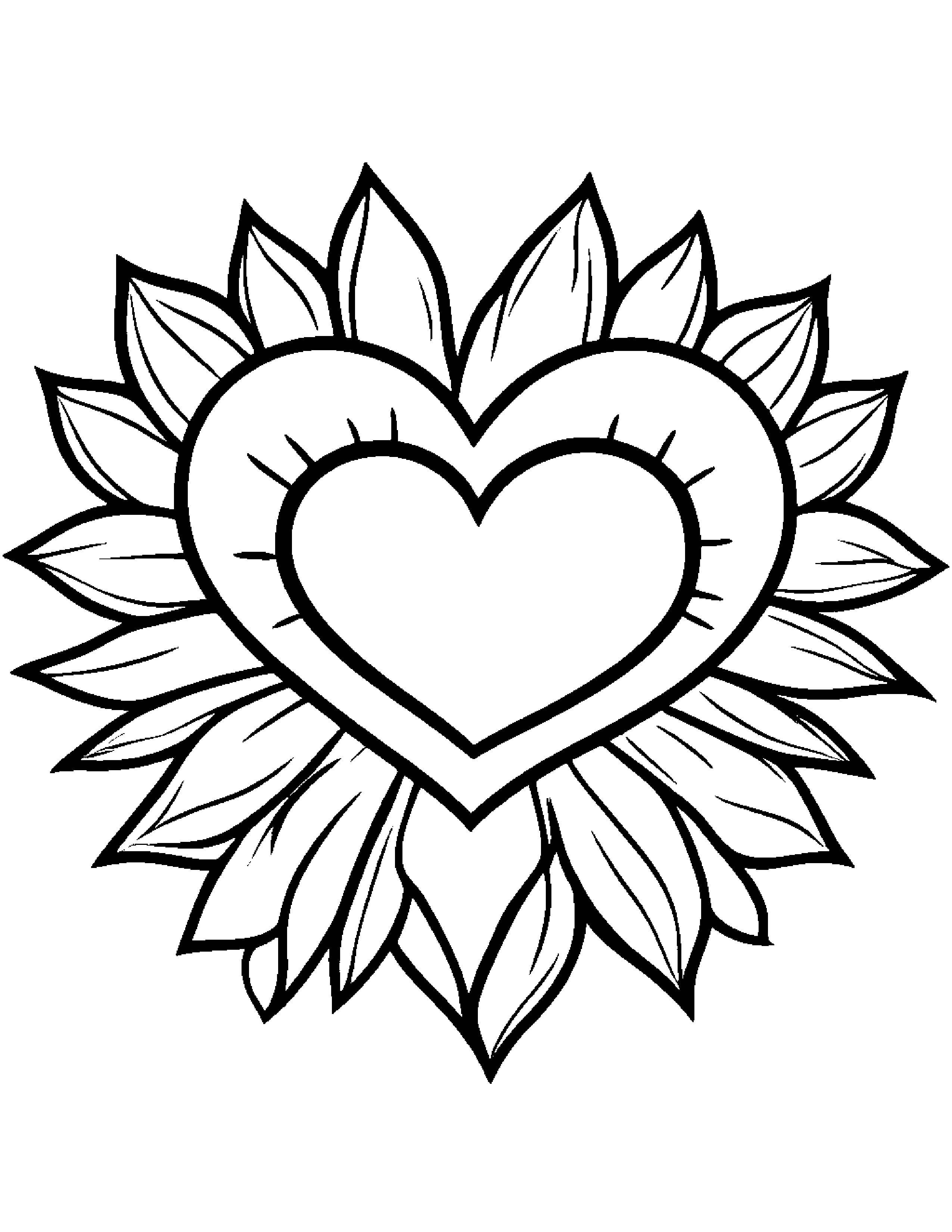 Sun Hugging A Heart #2 Coloring Page (Free Printable PDF)