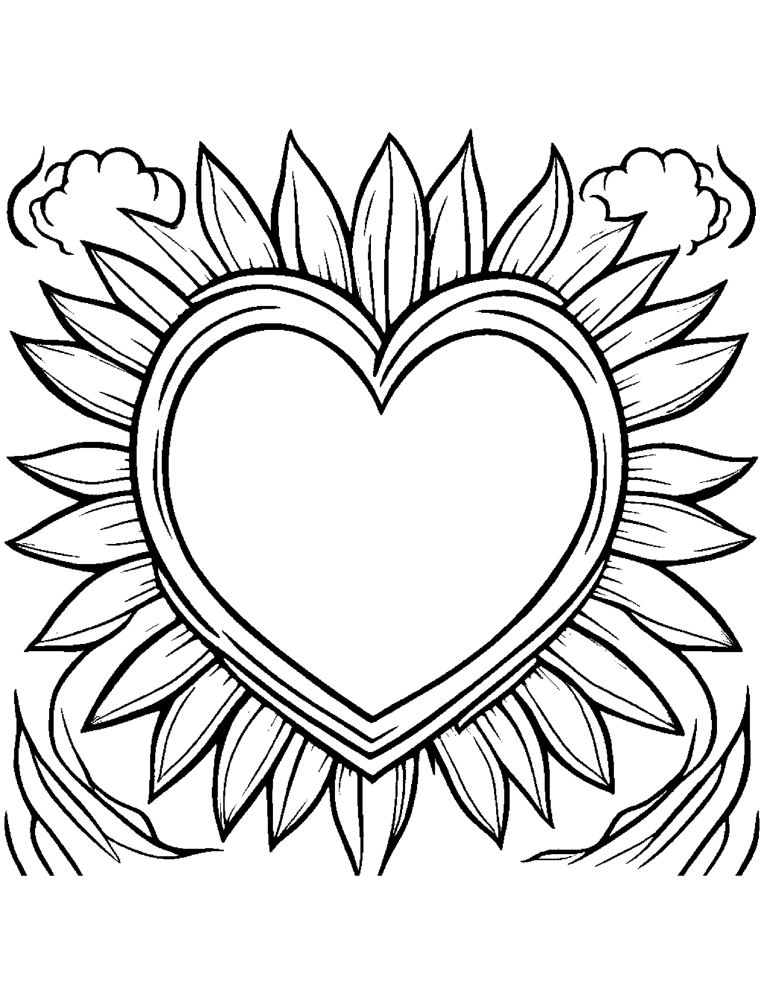 Sun Hugging A Heart Coloring Page (Free Printable PDF)