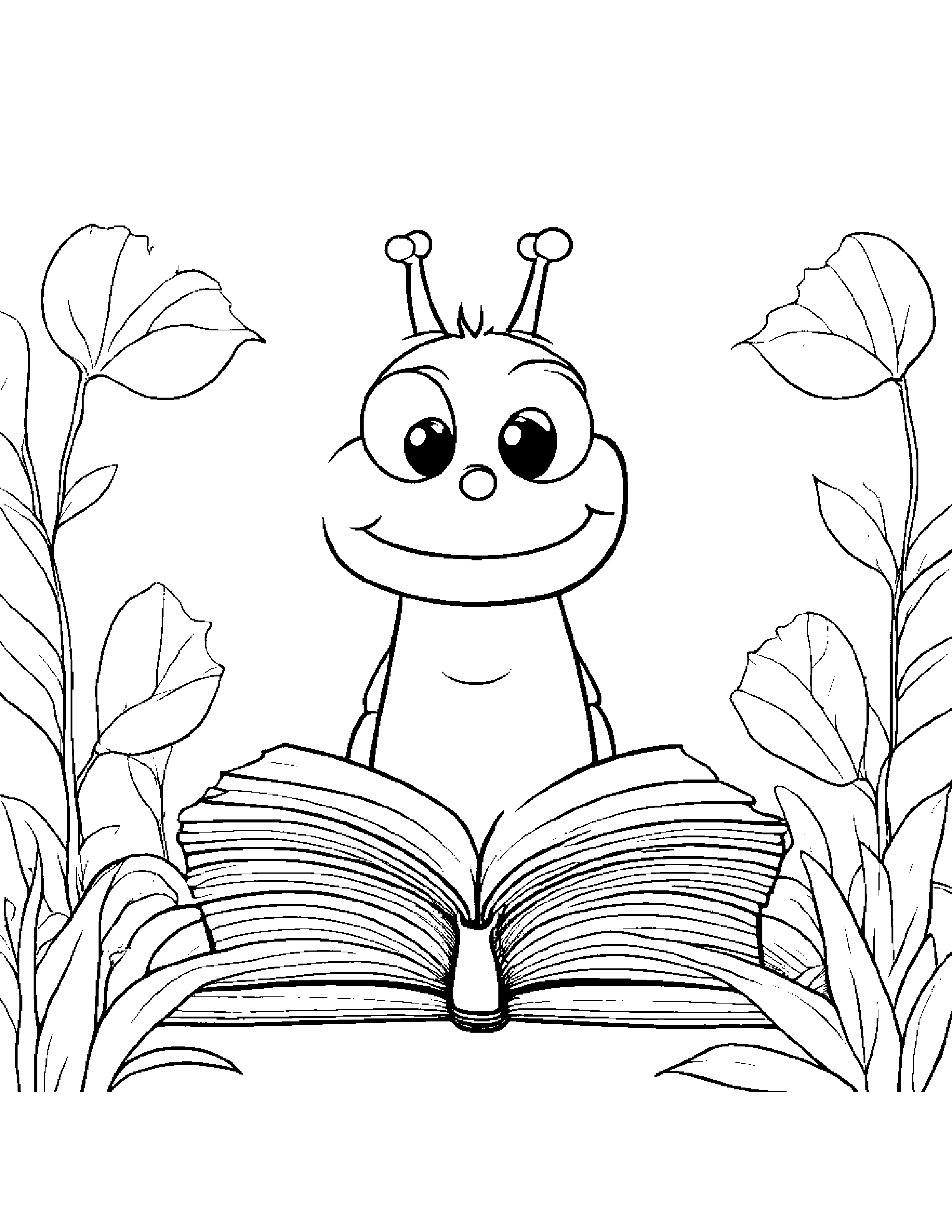 Caterpillar Reading A Book #2 Coloring Page (Free Printable PDF)