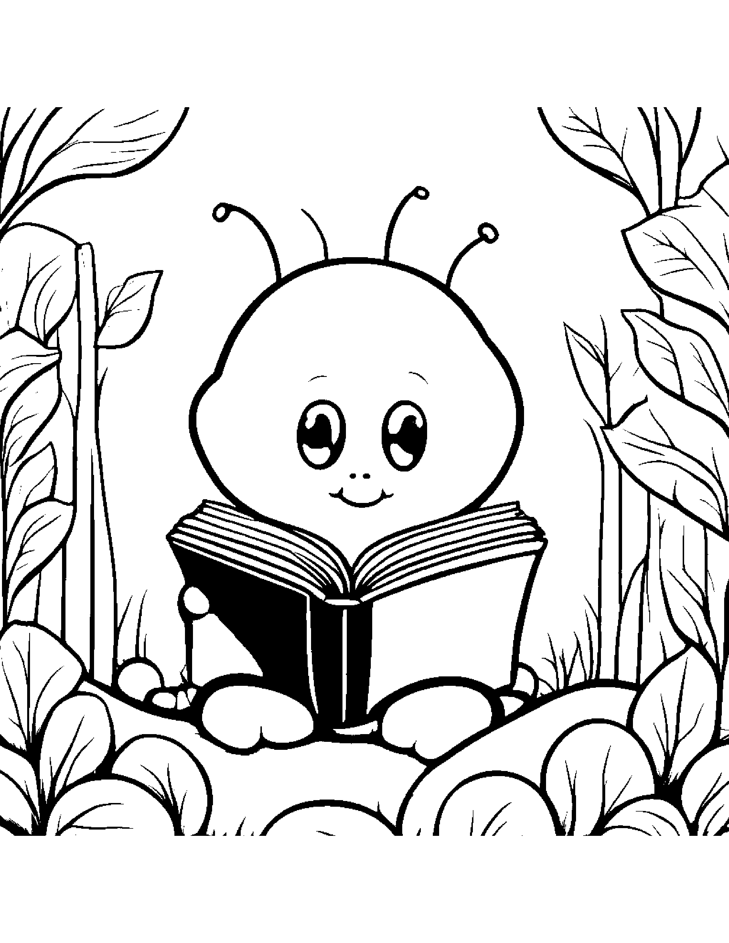 Caterpillar Reading A Book #3 Coloring Page (Free Printable PDF)