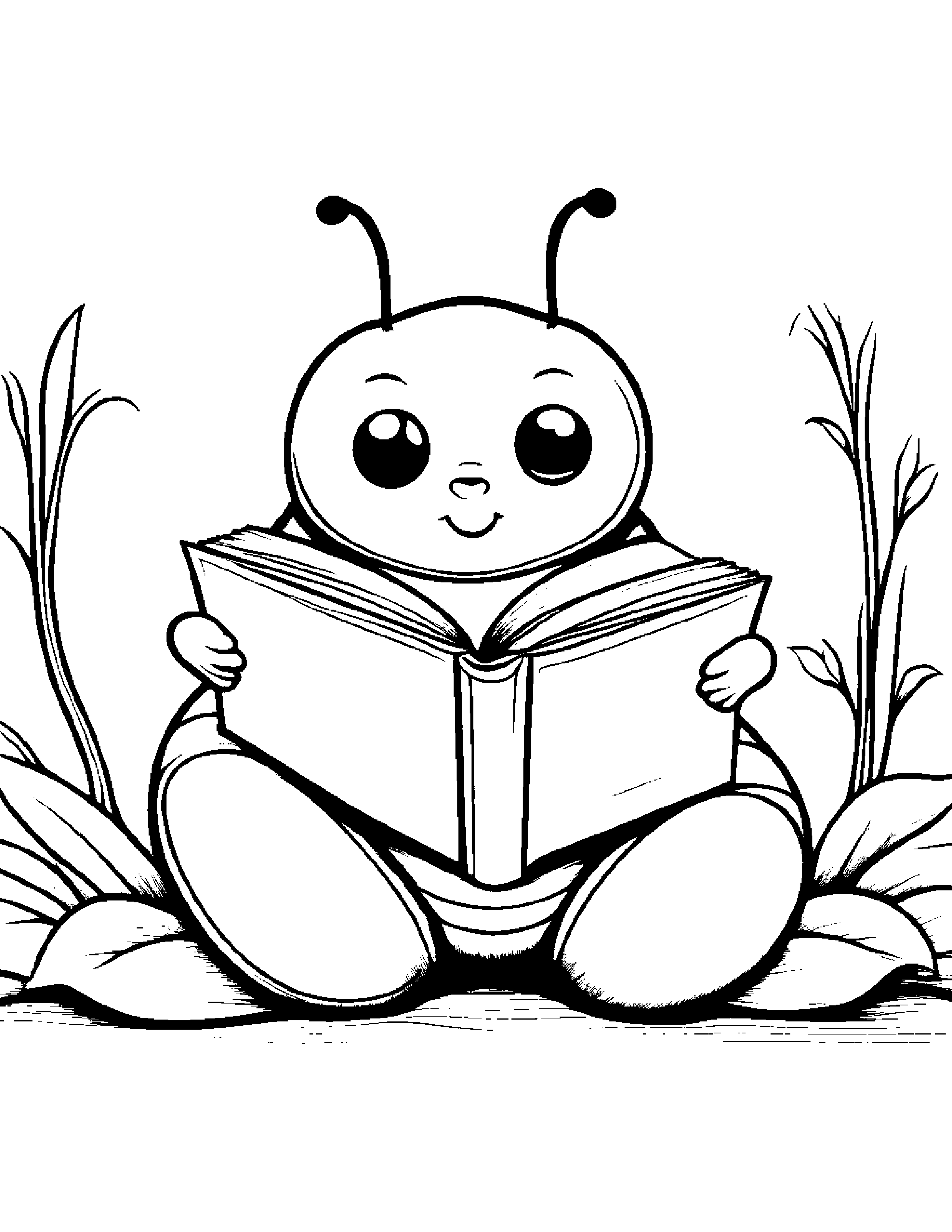 Caterpillar Reading A Book #4 Coloring Page (Free Printable PDF)