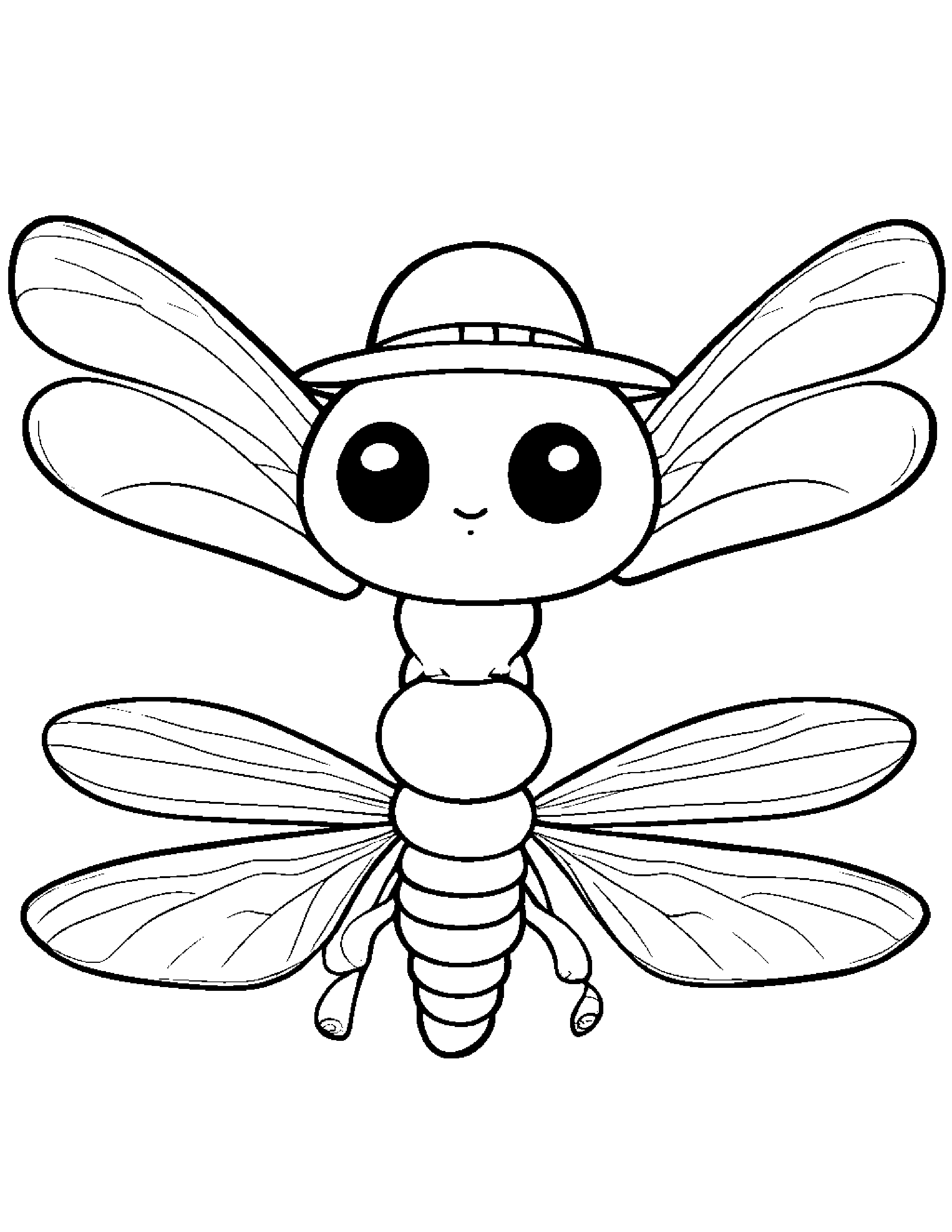 Kawaii Dragonfly Wearing A Hat Coloring Page (Free Printable PDF)