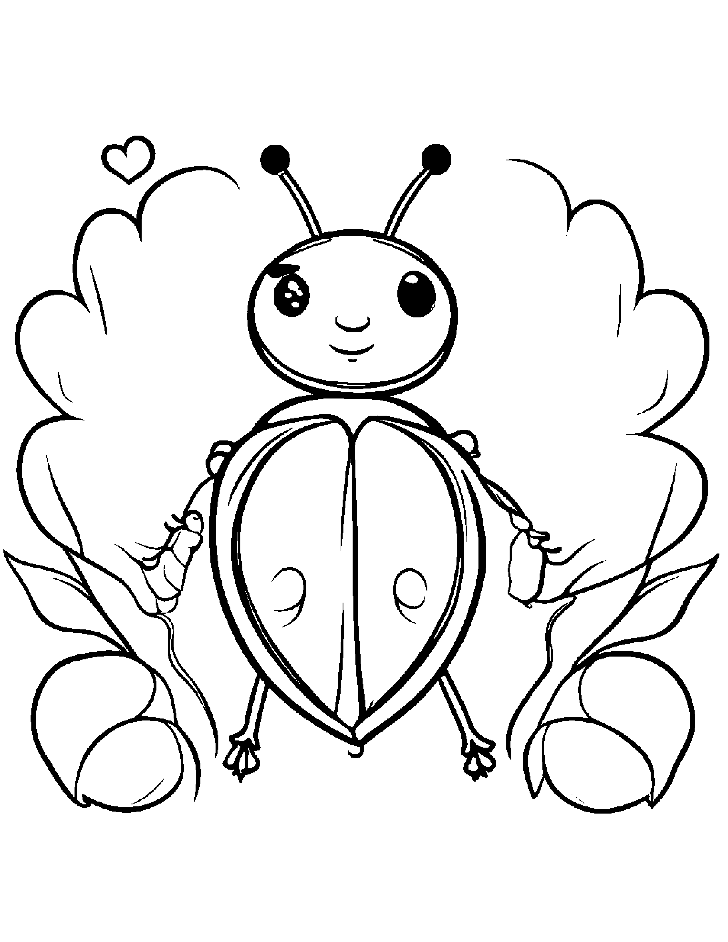 Ladybug Hugging A Heart #2 Coloring Page (Free Printable PDF)