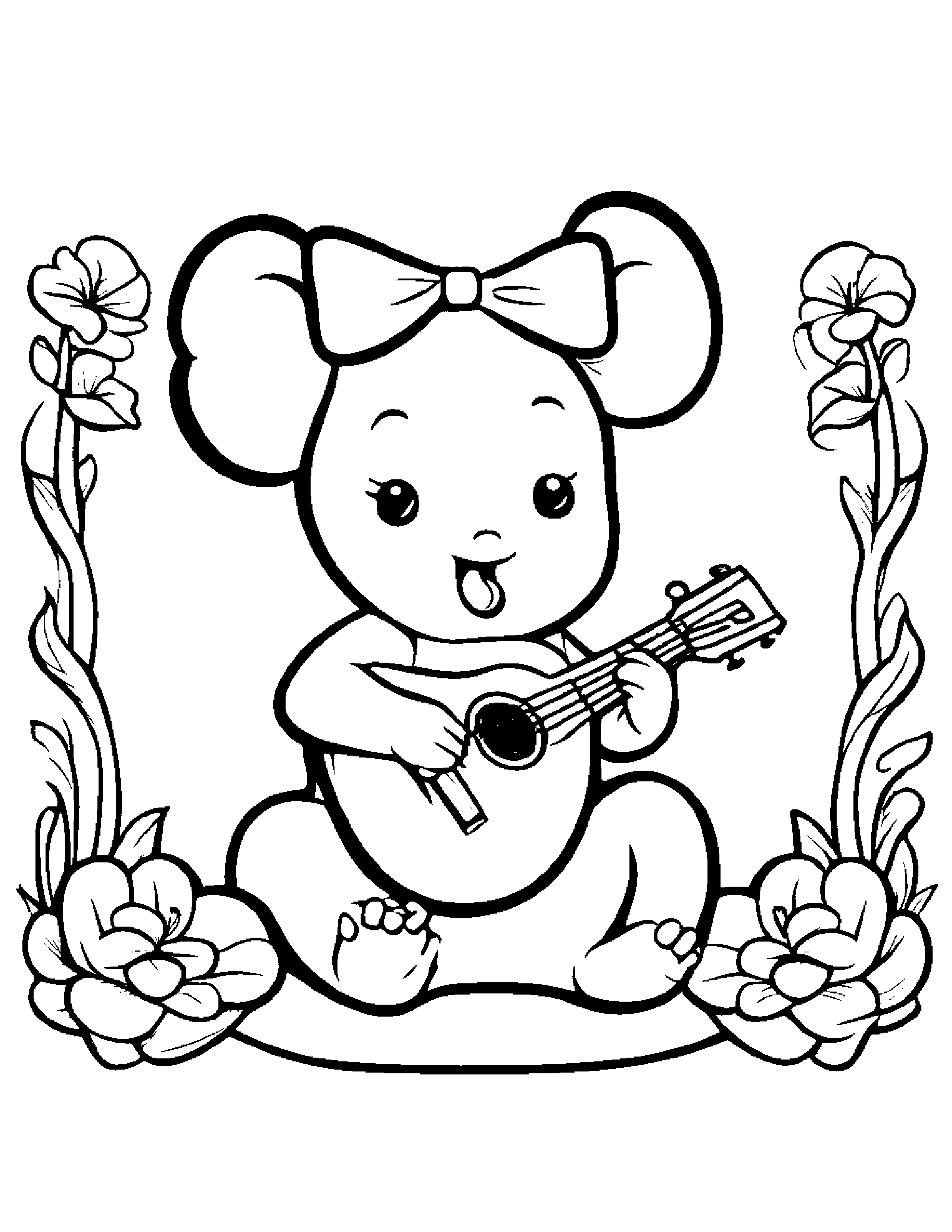 Baby Ukulele With A Bow #2 Coloring Page (Free Printable PDF)
