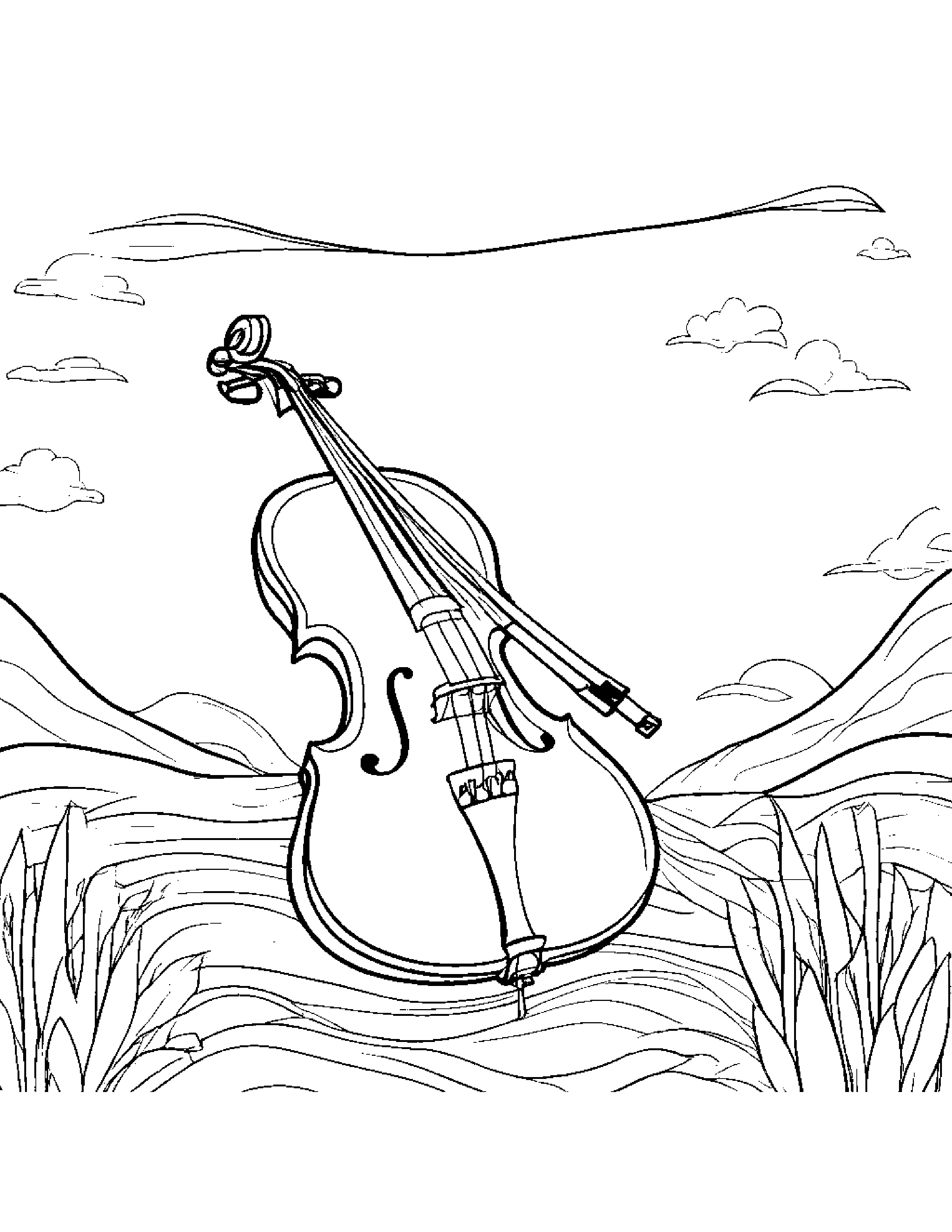 Violin With A Kite Coloring Page (Free Printable PDF)