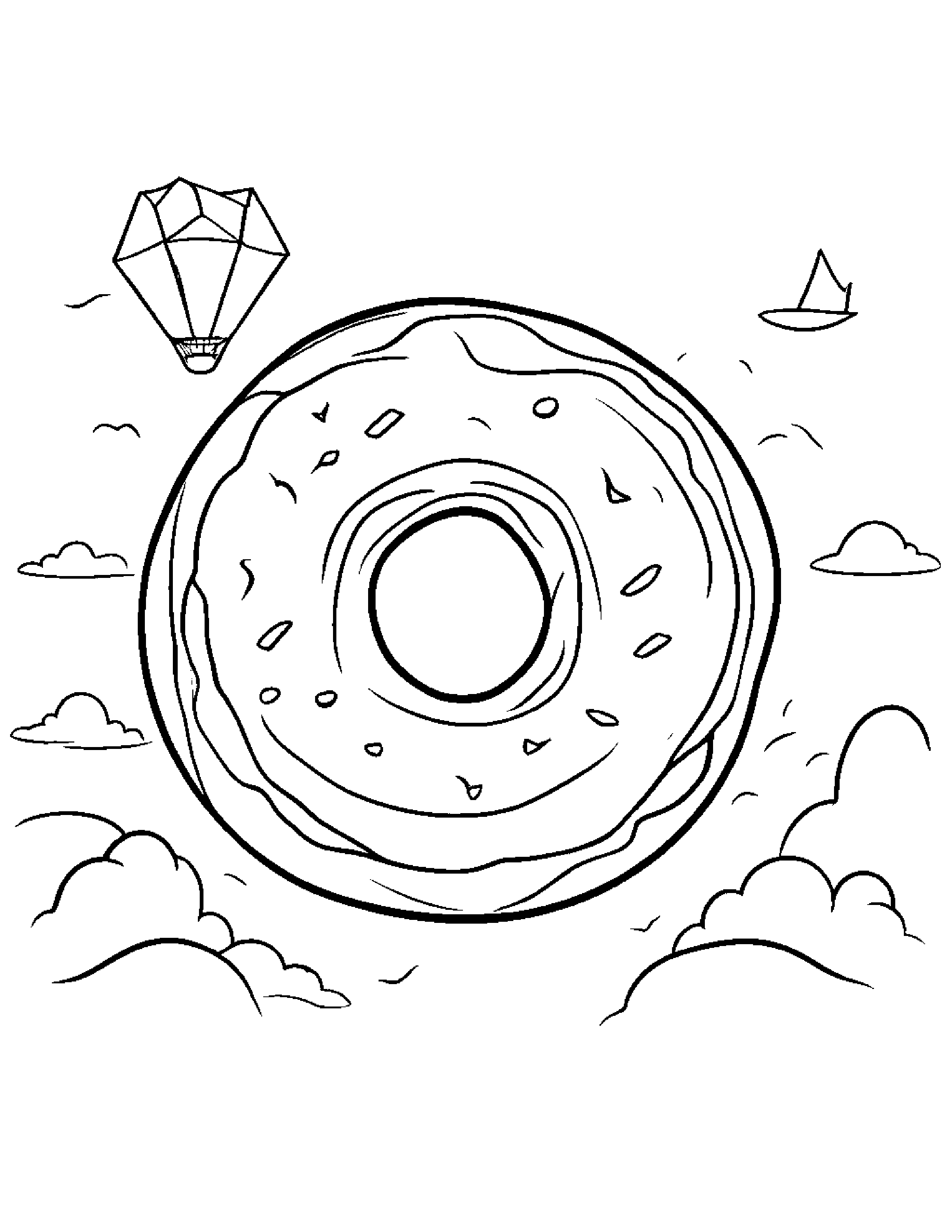 Gentle Donut With A Kite #2 Coloring Page (Free Printable PDF)