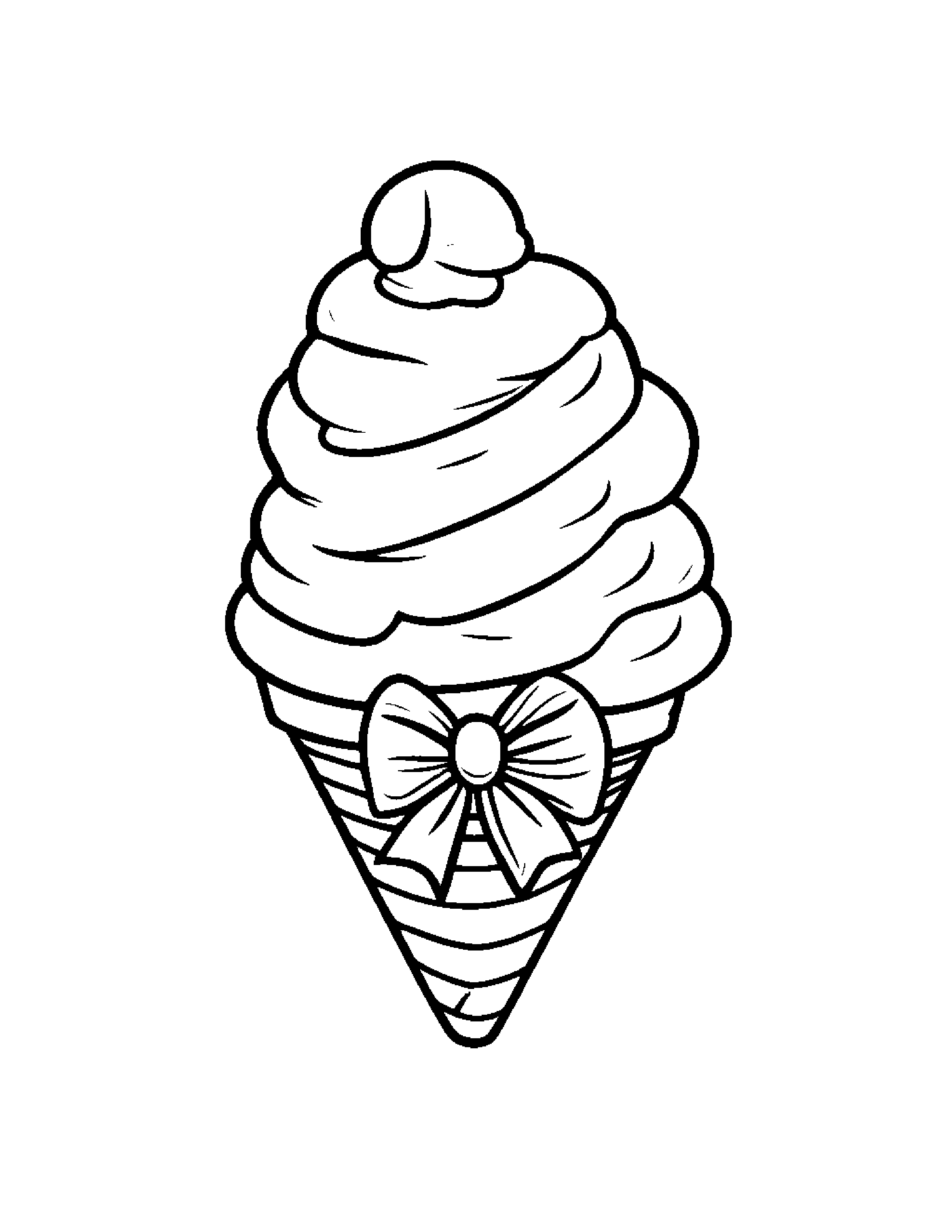 Little Ice Cream Cone With A Bow #2 Coloring Page (Free Printable PDF)