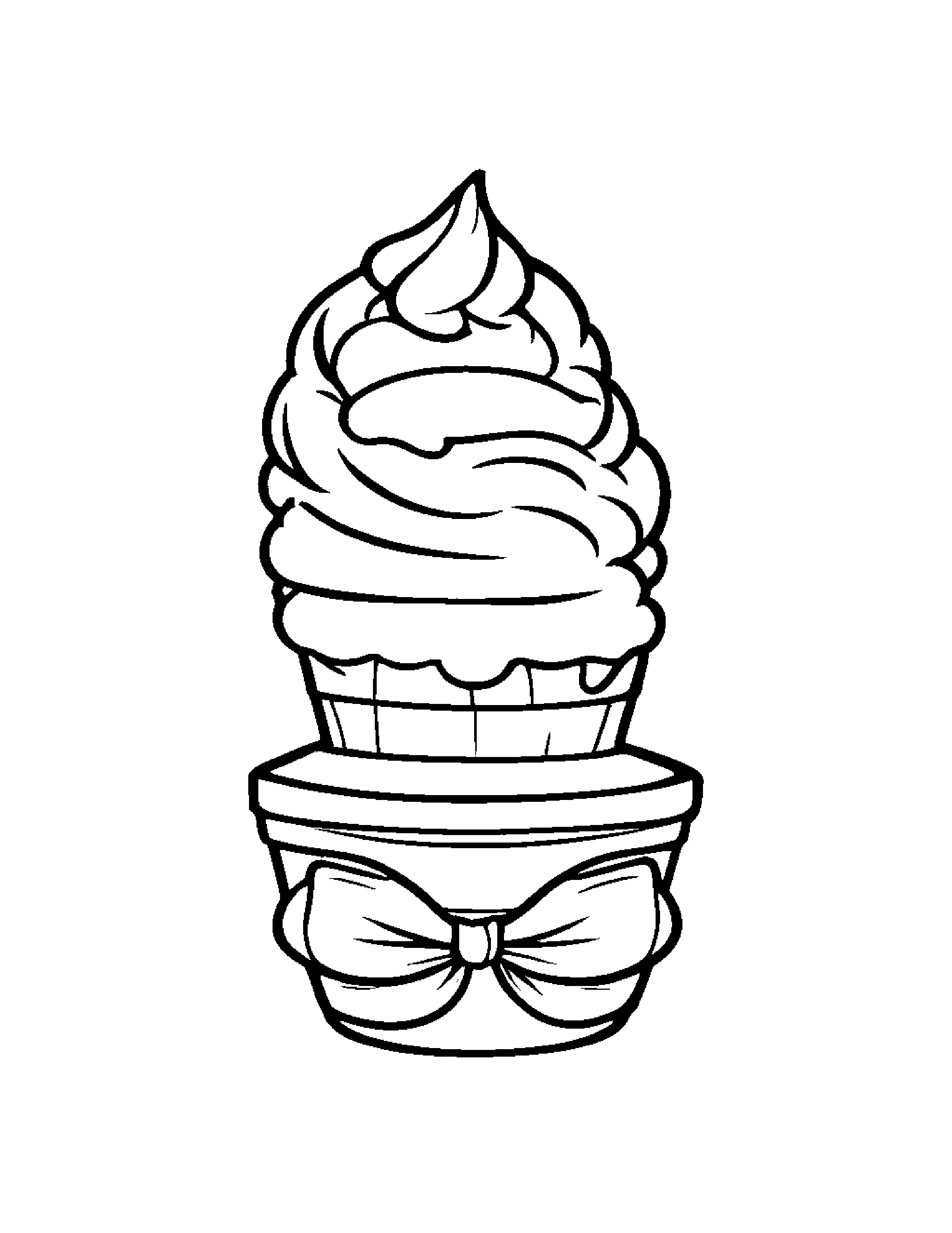 Little Ice Cream Cone With A Bow Coloring Page (Free Printable PDF)