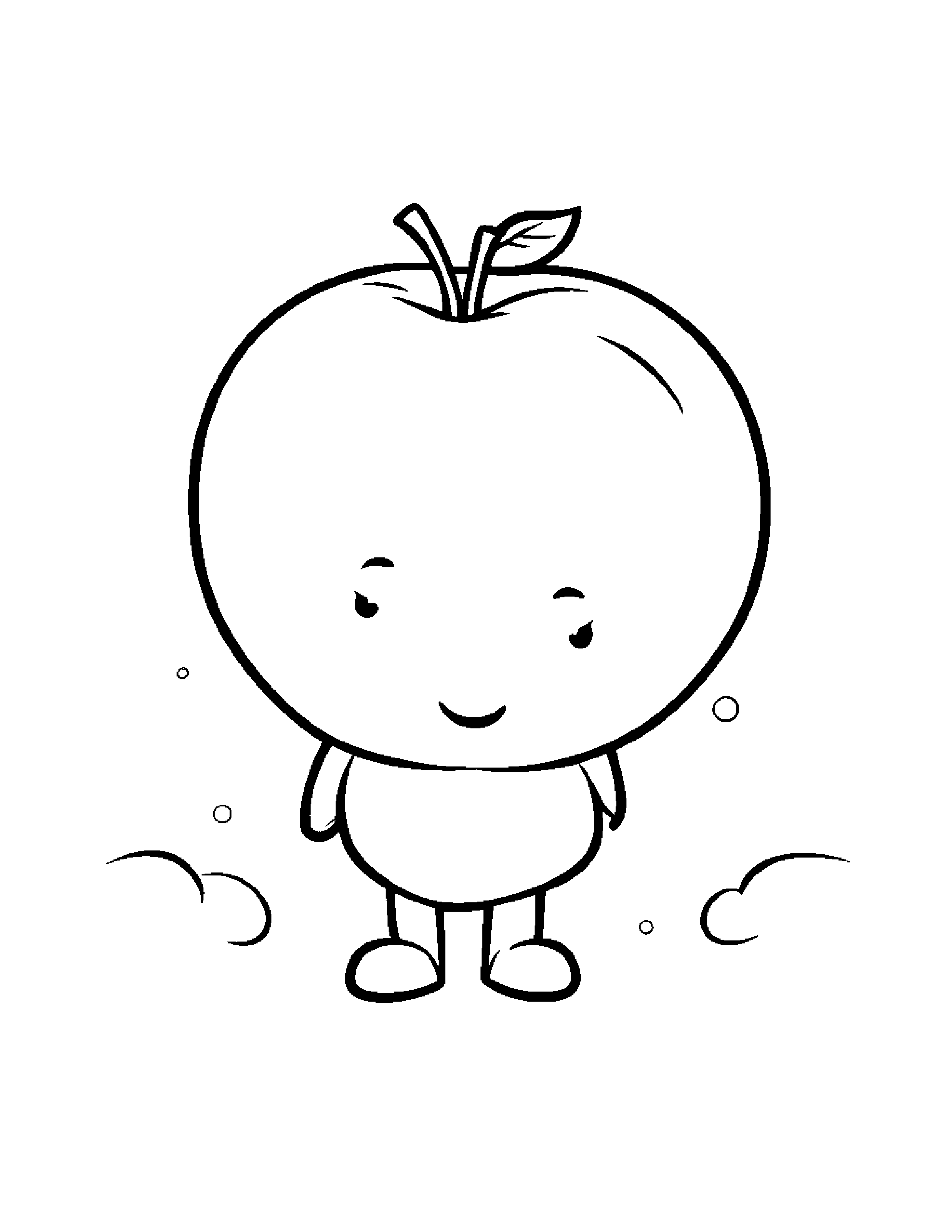 Sleepy Apple With Balloon #2 Coloring Page (Free Printable PDF)