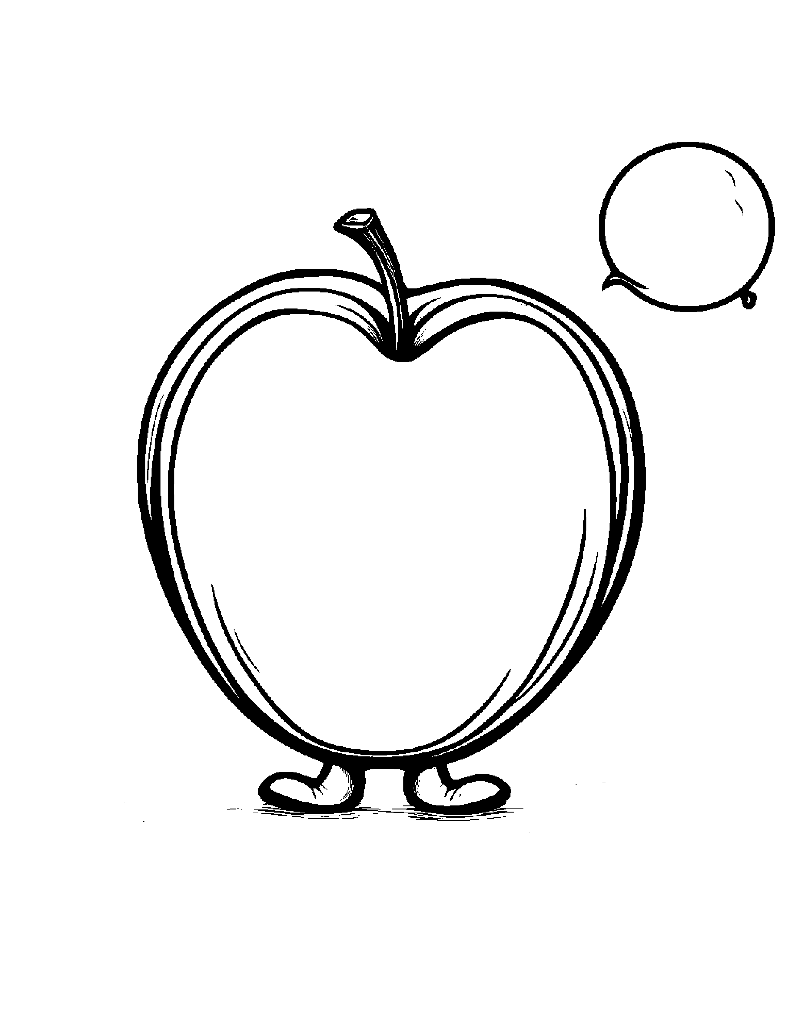 Sleepy Apple With Balloon Coloring Page (Free Printable PDF)