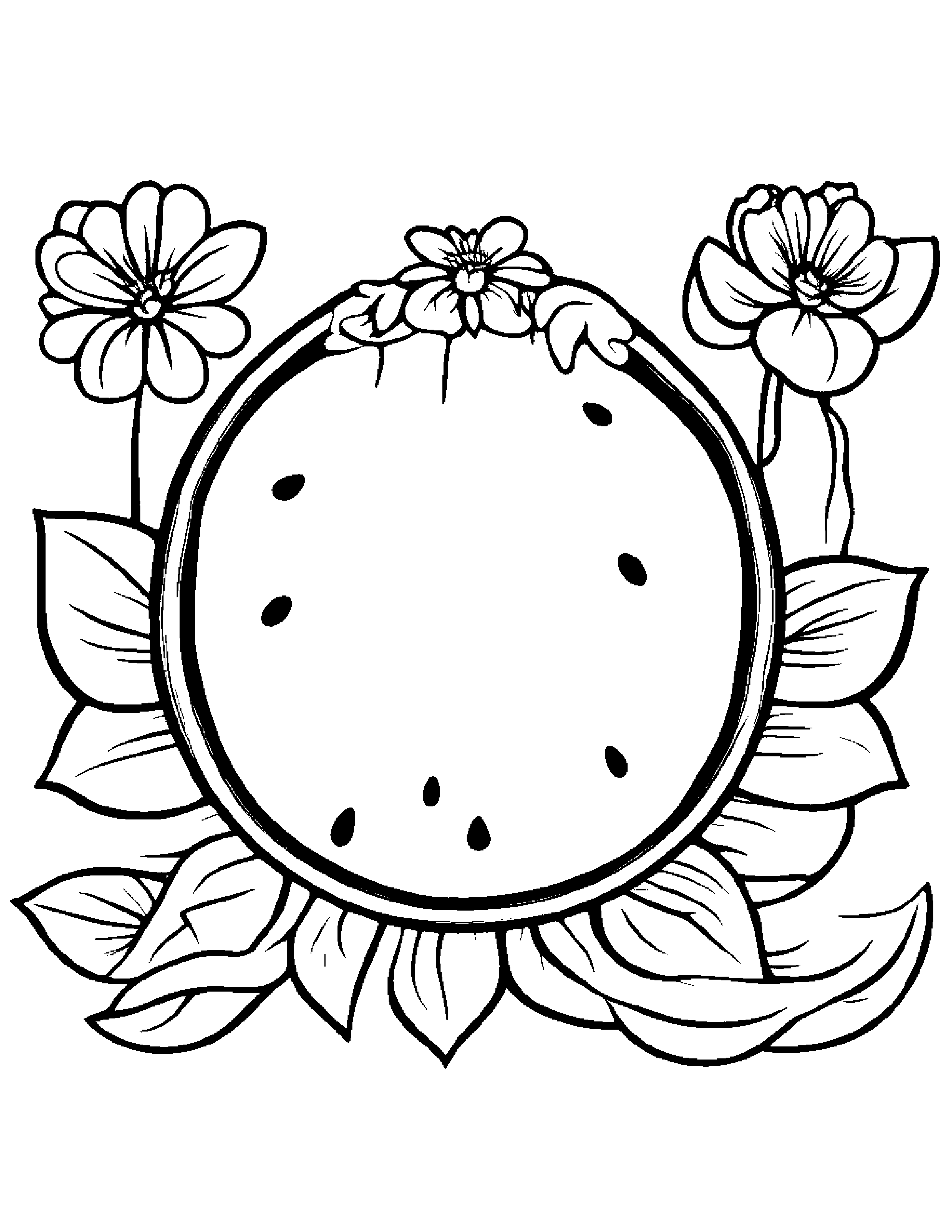 Tiny Watermelon Slice With A Flower Coloring Page (Free Printable PDF)