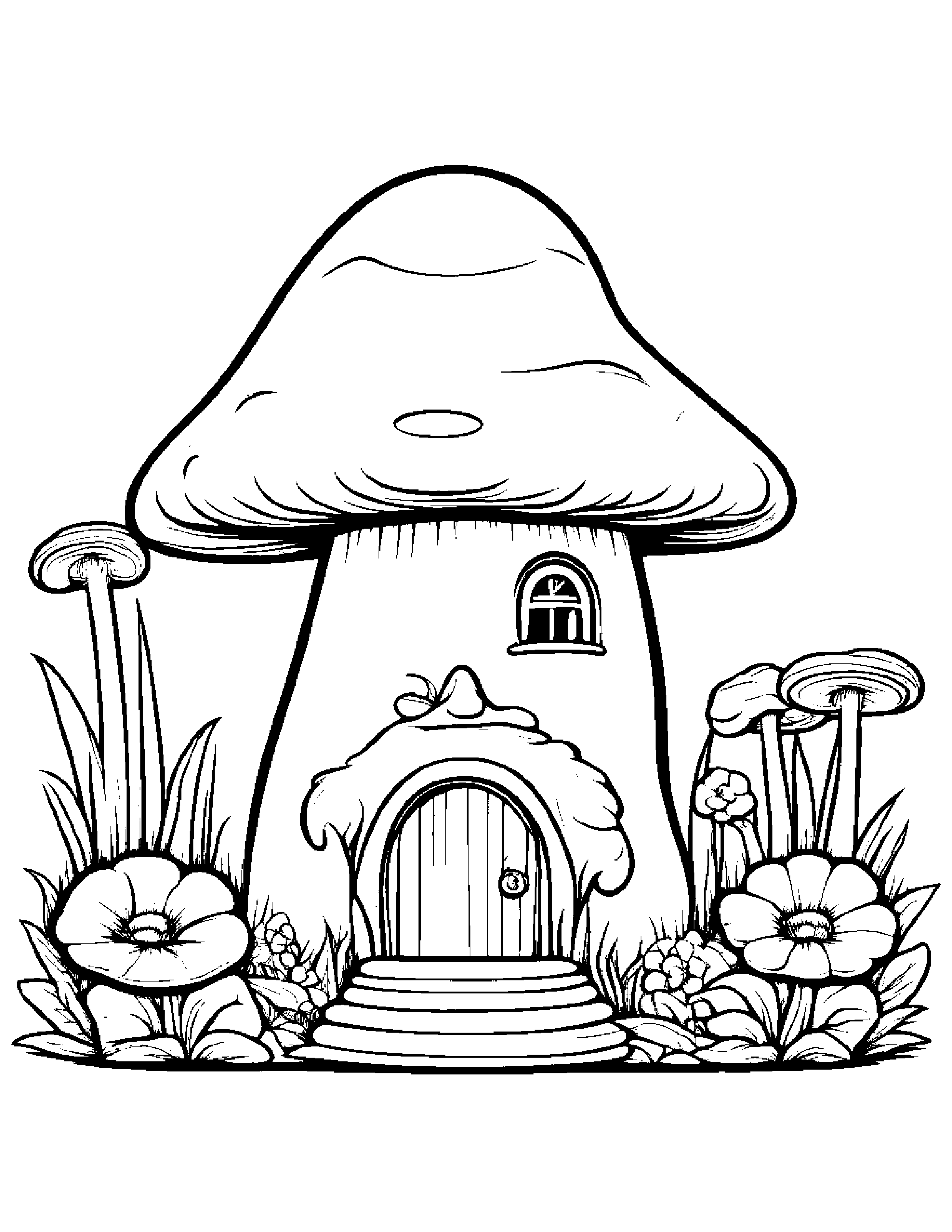 Baby Mushroom House With A Flower #2 Coloring Page (Free Printable PDF)