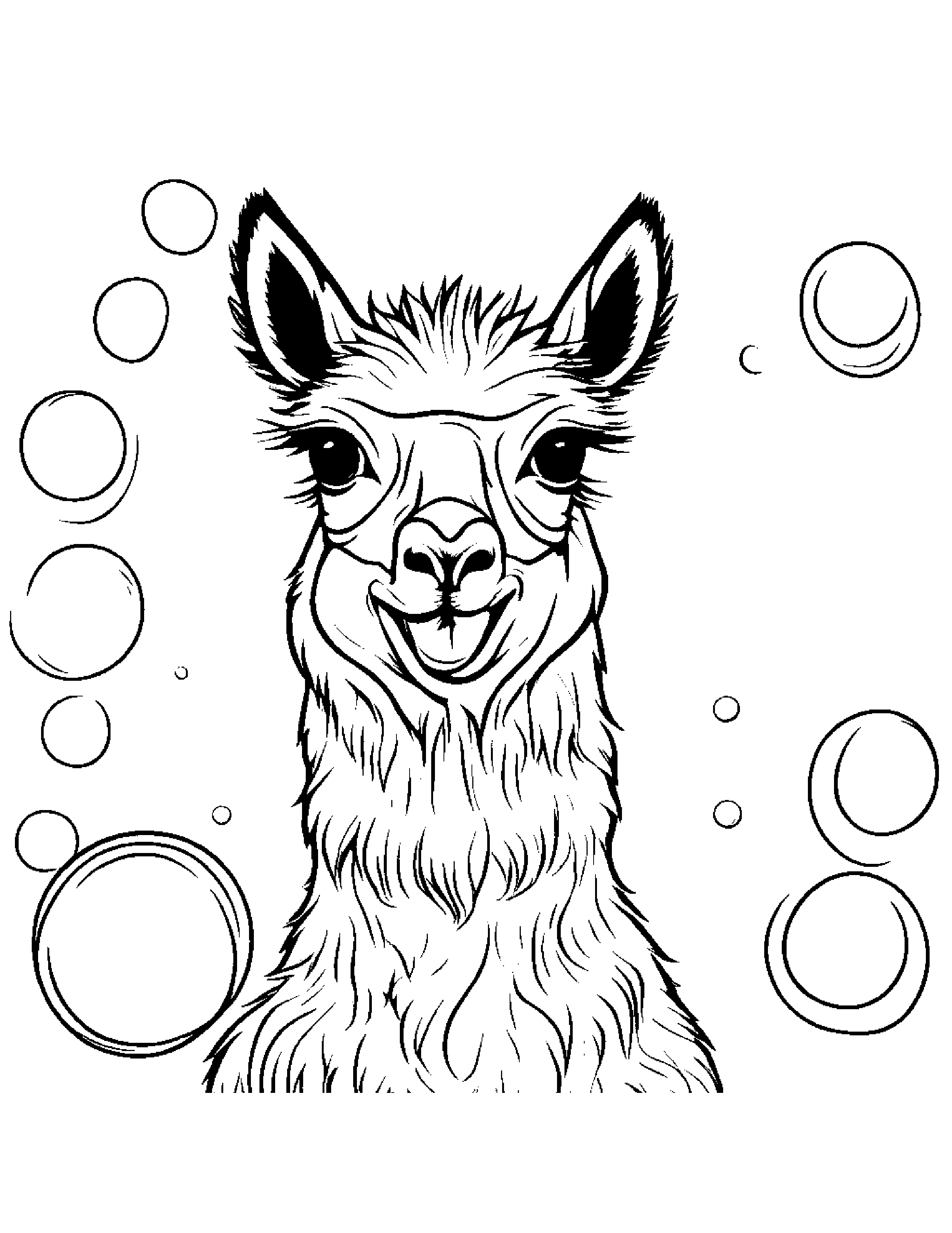 Happy Llama Blowing Bubbles #2 Coloring Page (Free Printable PDF)