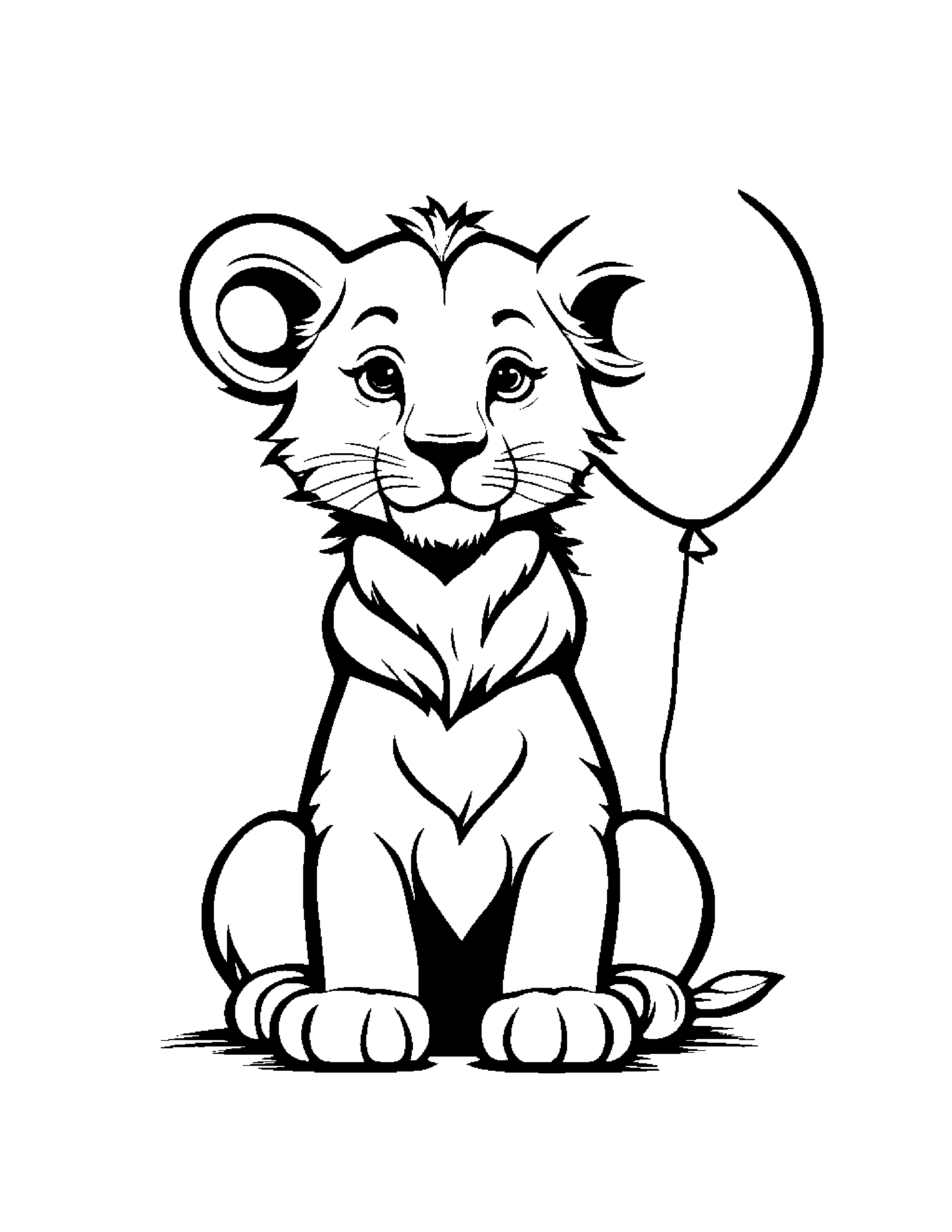 Lion Cub With Balloon #2 Coloring Page (Free Printable PDF)