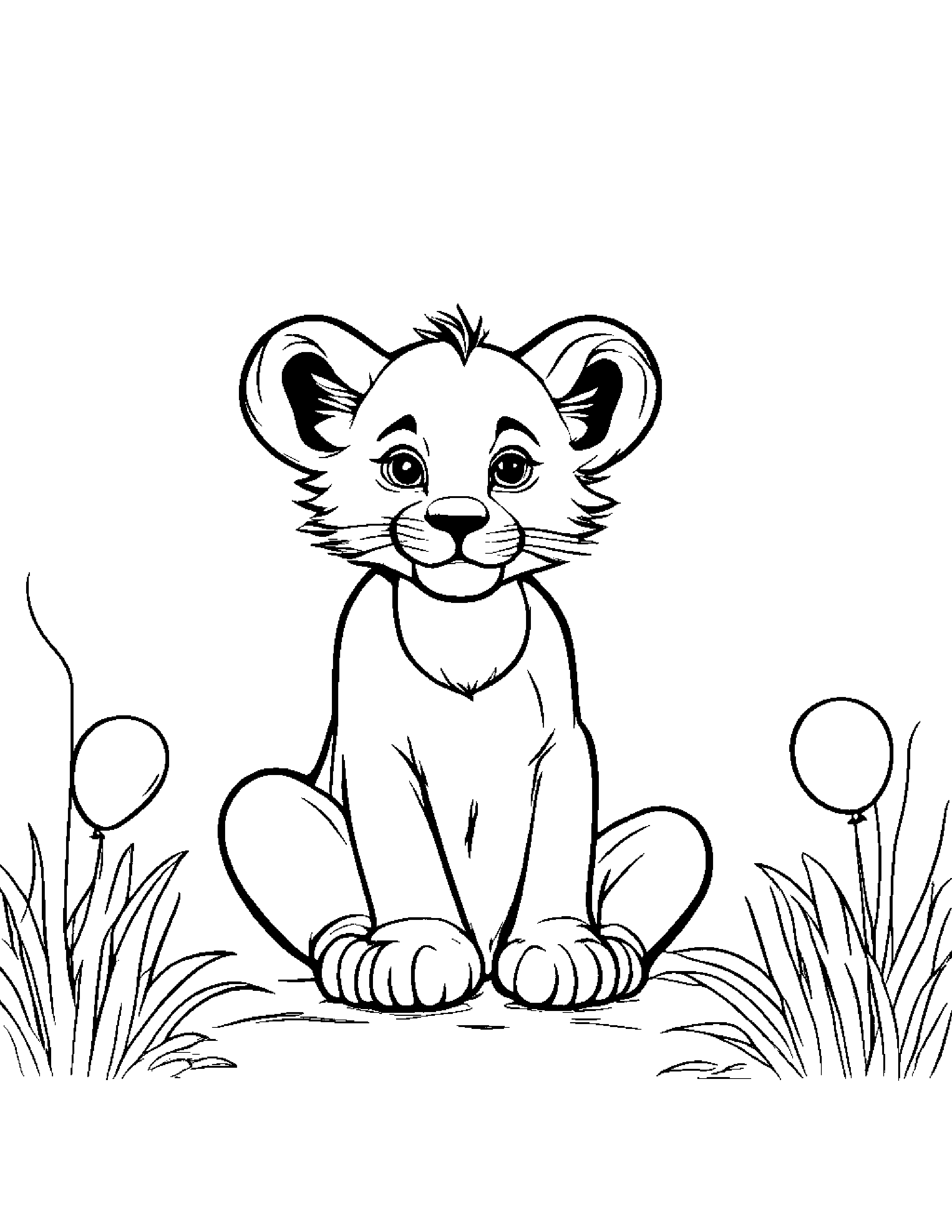Lion Cub With Balloon Coloring Page (Free Printable PDF)