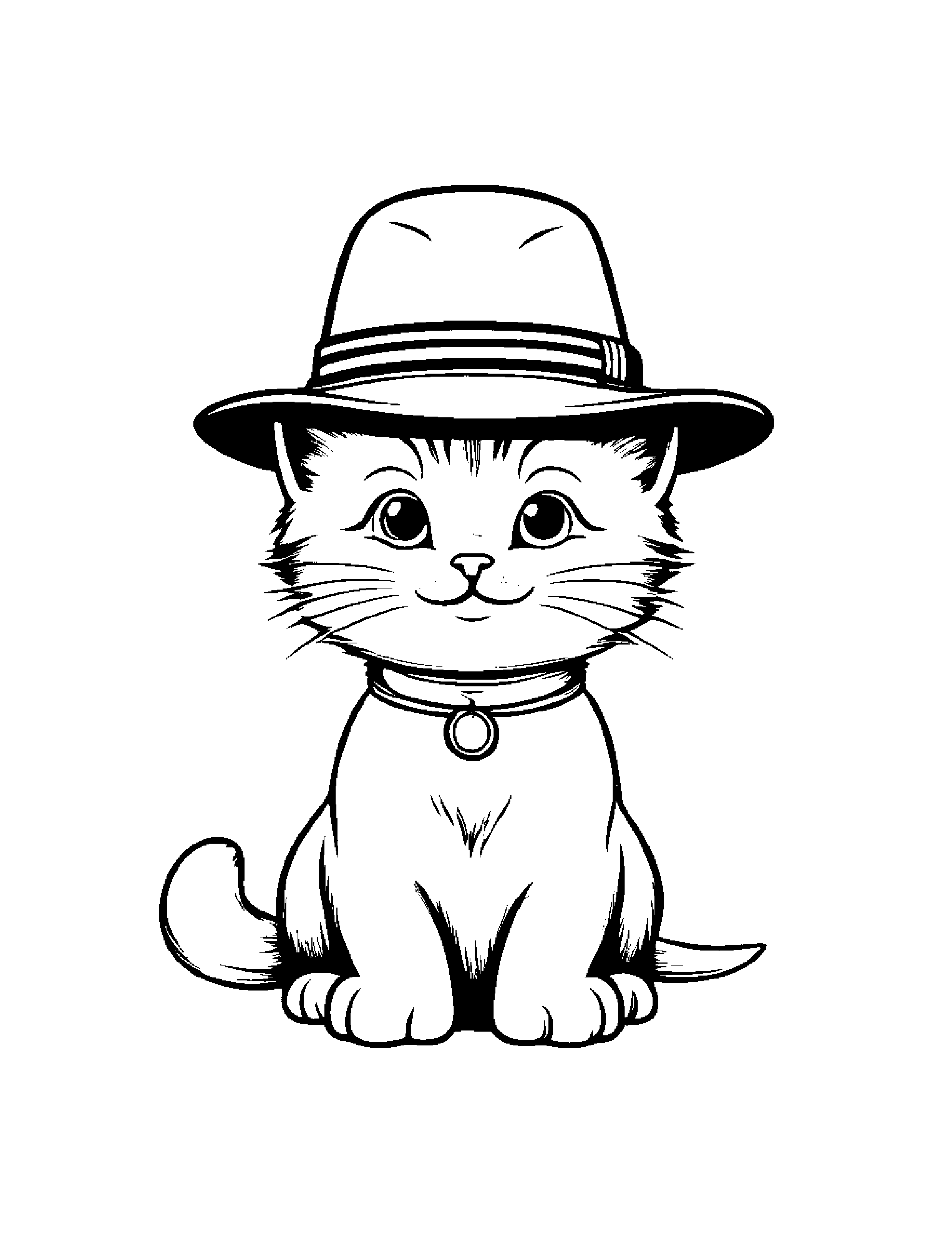 Smiling Kitten Wearing A Hat Coloring Page (Free Printable PDF)