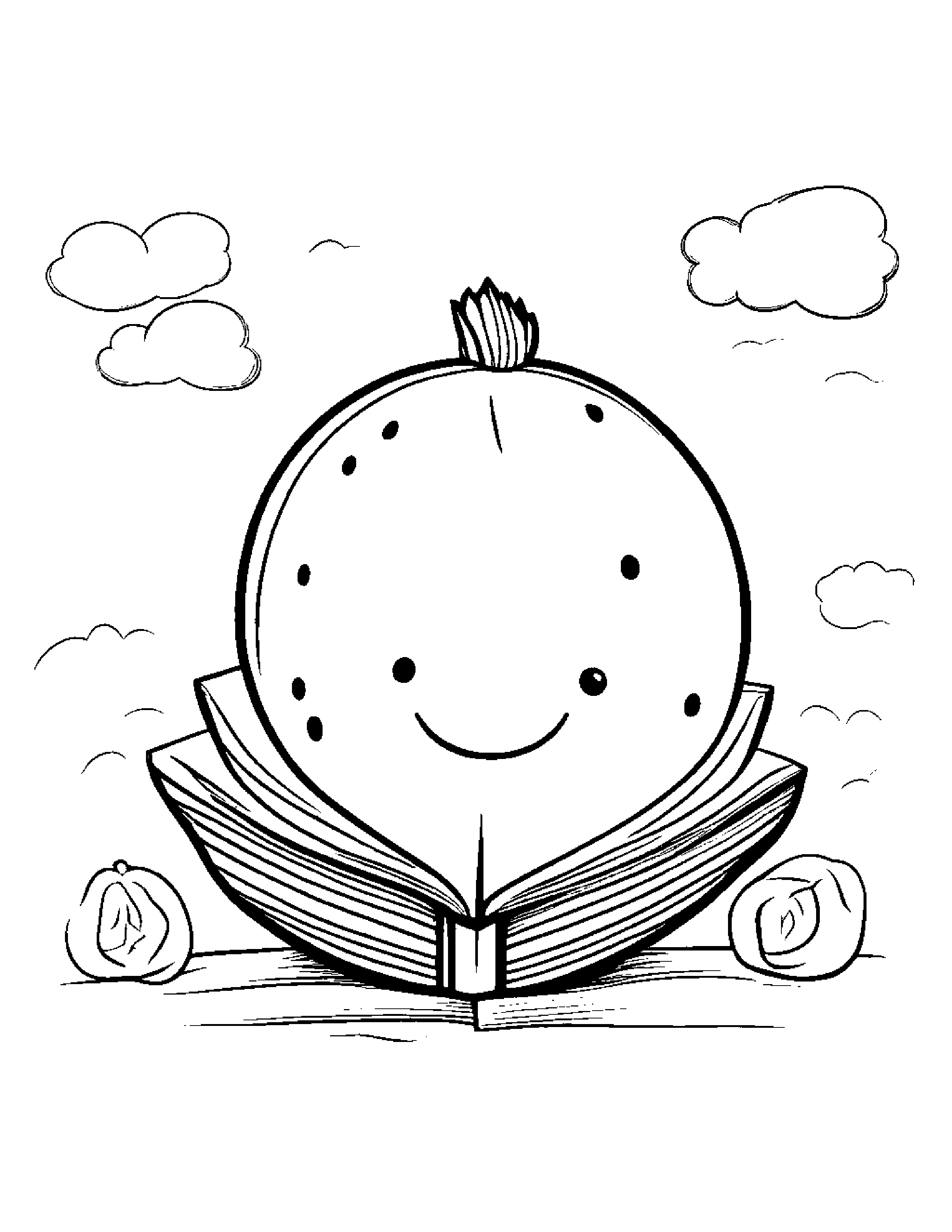Smiling Watermelon Slice Reading A Book Coloring Page (Free Printable PDF)
