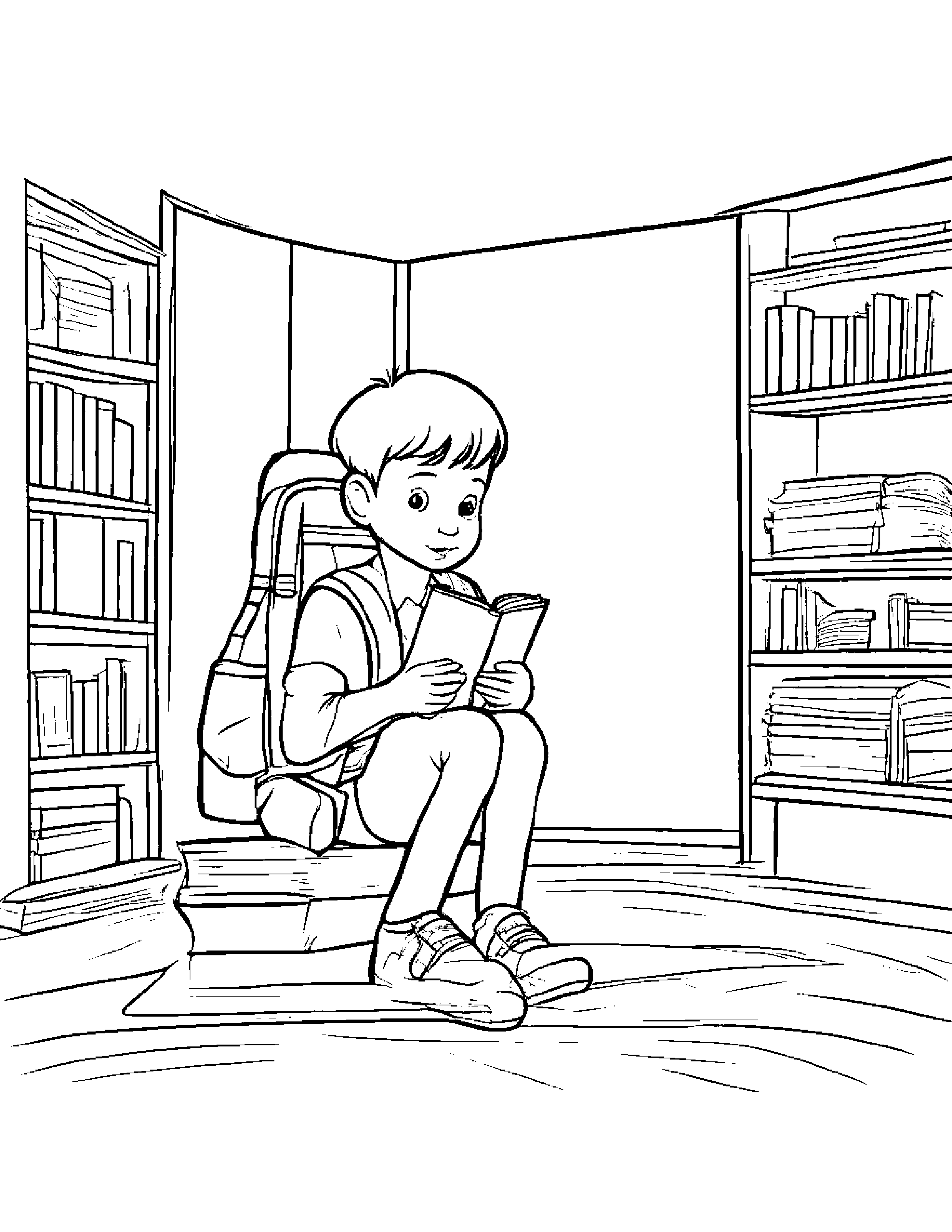 Backpack Reading A Storybook #3 Coloring Page (Free Printable PDF)