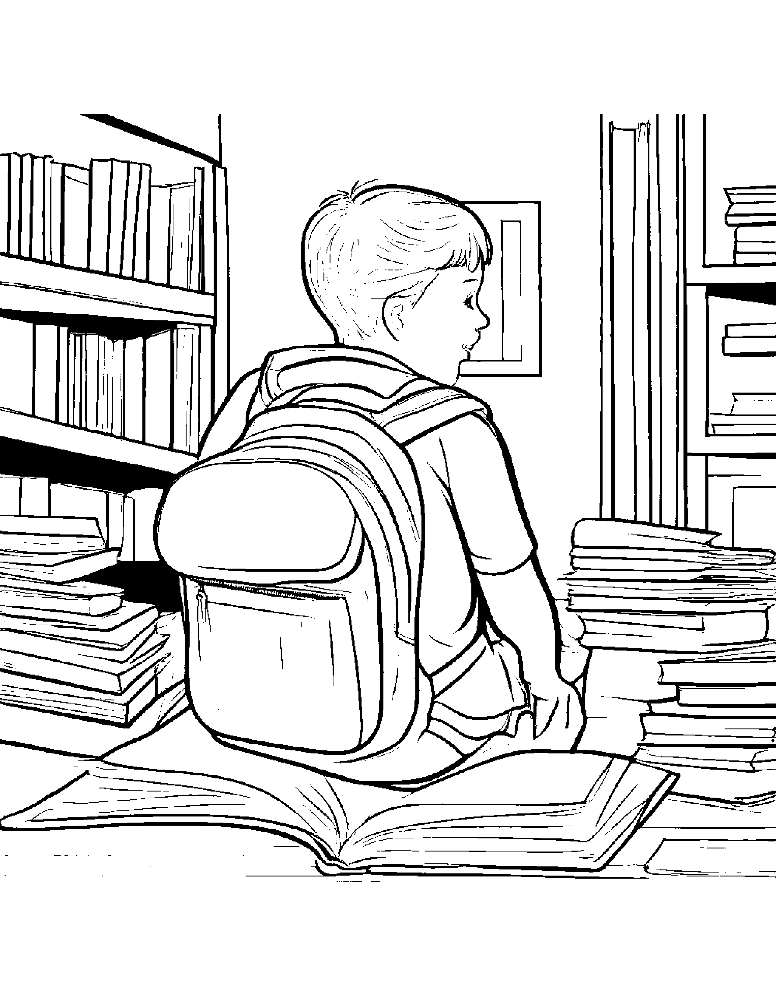 Backpack Reading A Storybook #4 Coloring Page (Free Printable PDF)