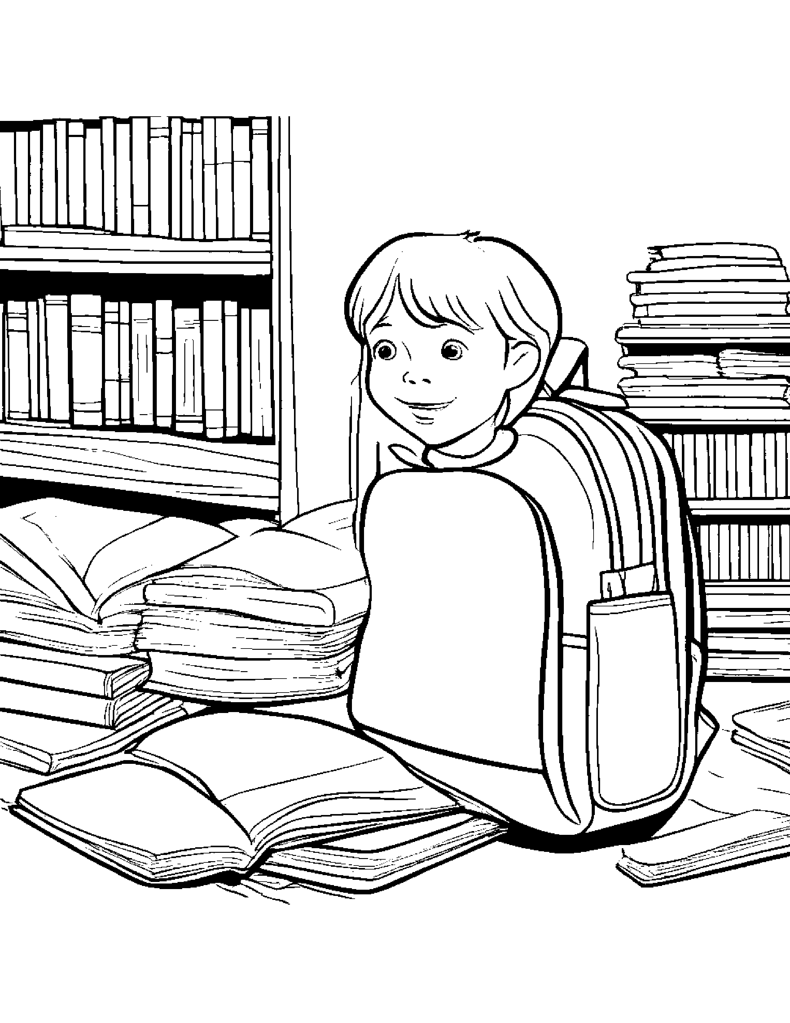 Backpack Reading A Storybook #5 Coloring Page (Free Printable PDF)