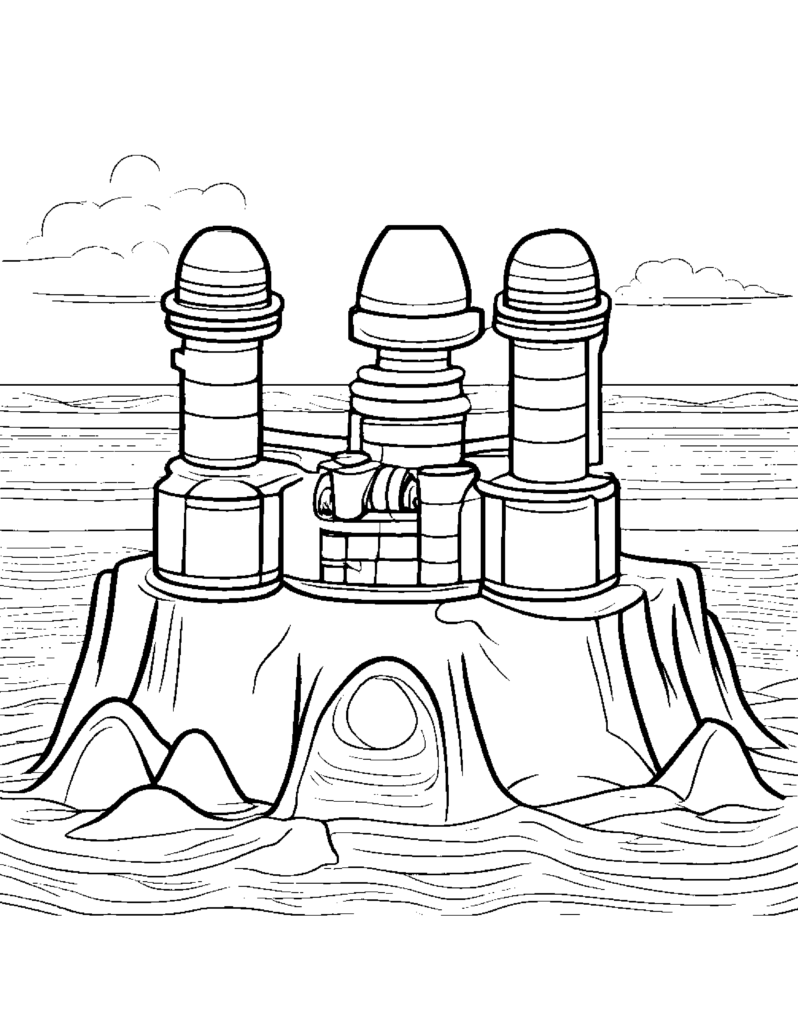 Binoculars Building A Sandcastle #2 Coloring Page (Free Printable PDF)