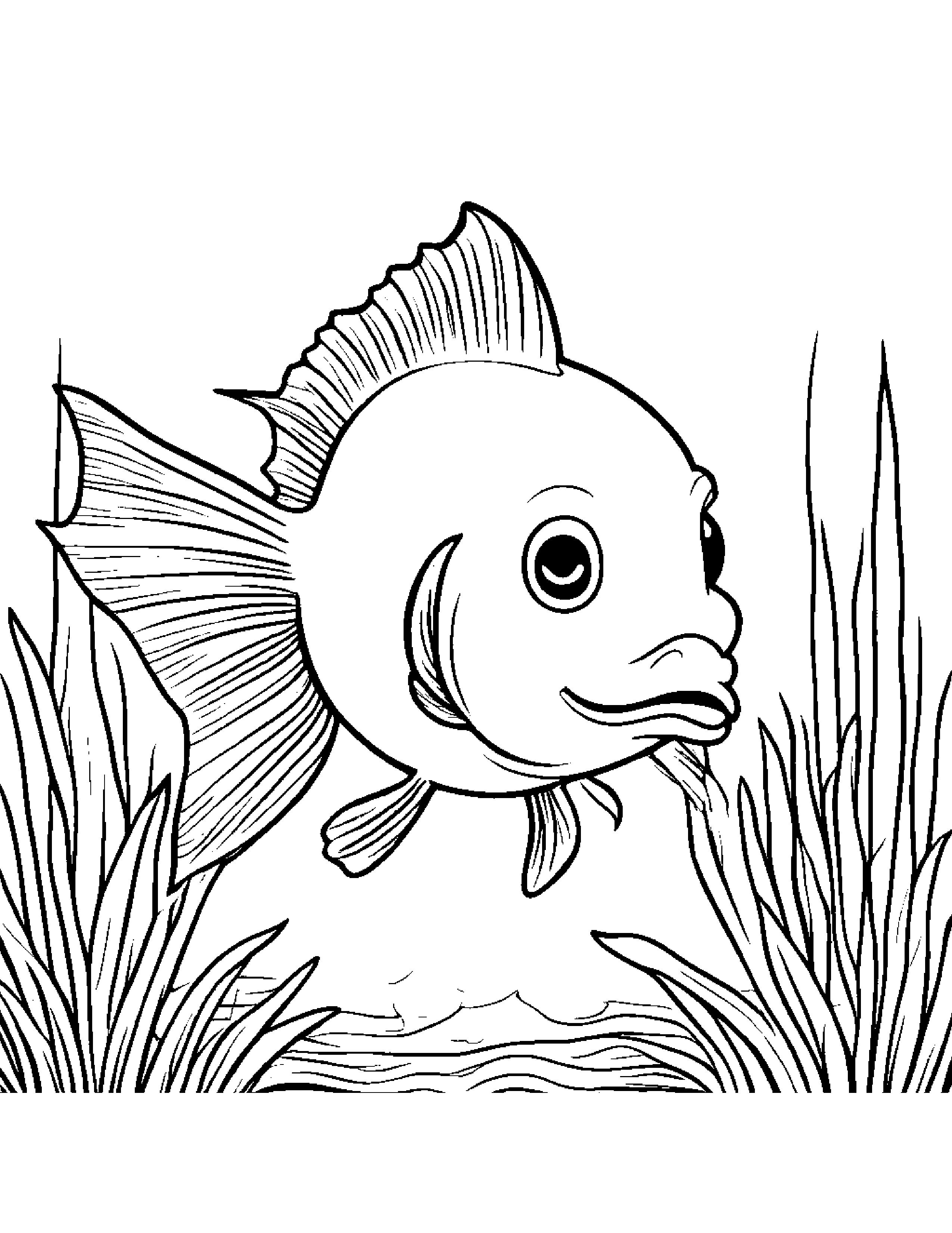 Brave Goldfish Giving A High Five Coloring Page (Free Printable PDF)