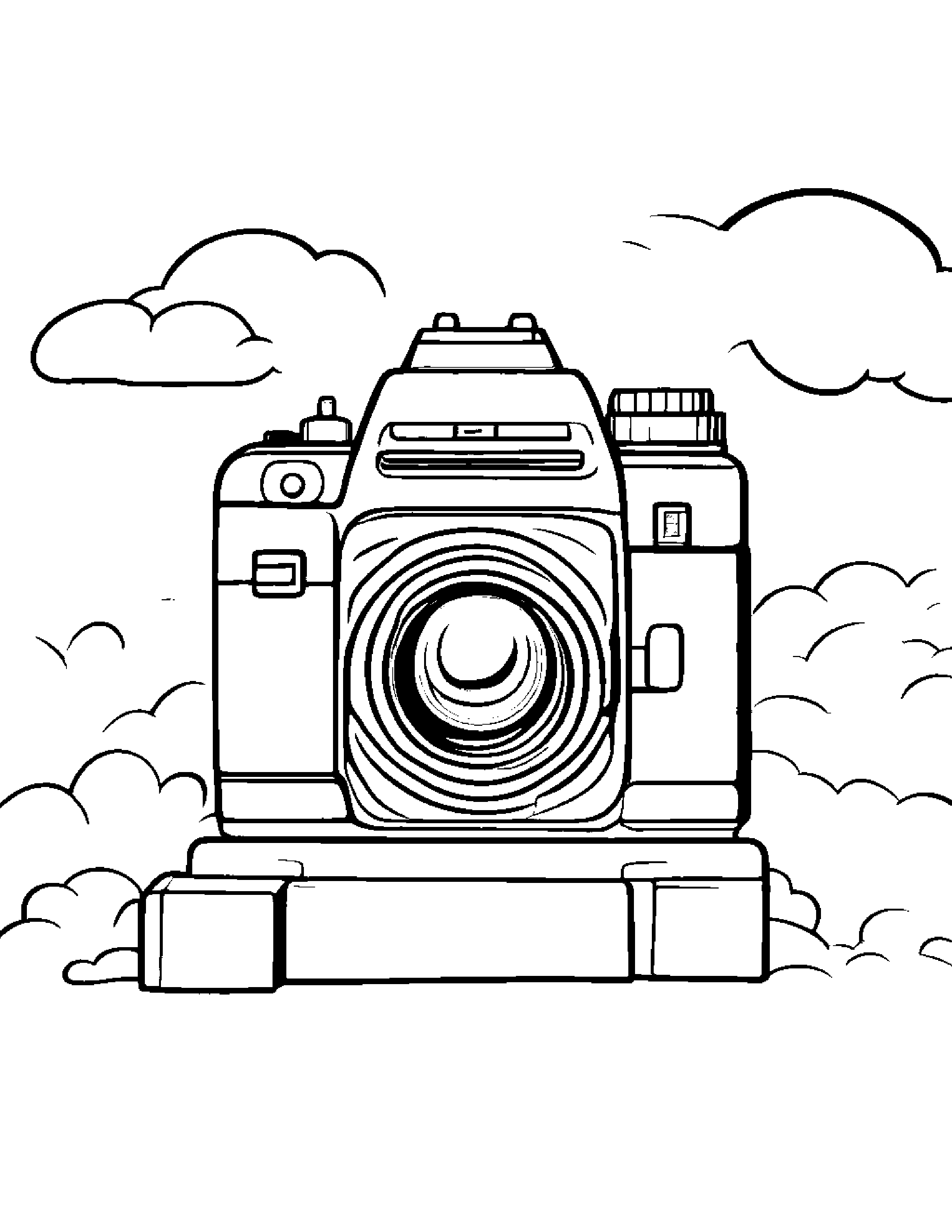Camera Toy Stacking Blocks On A Fluffy Cloud #2 Coloring Page (Free Printable PDF)