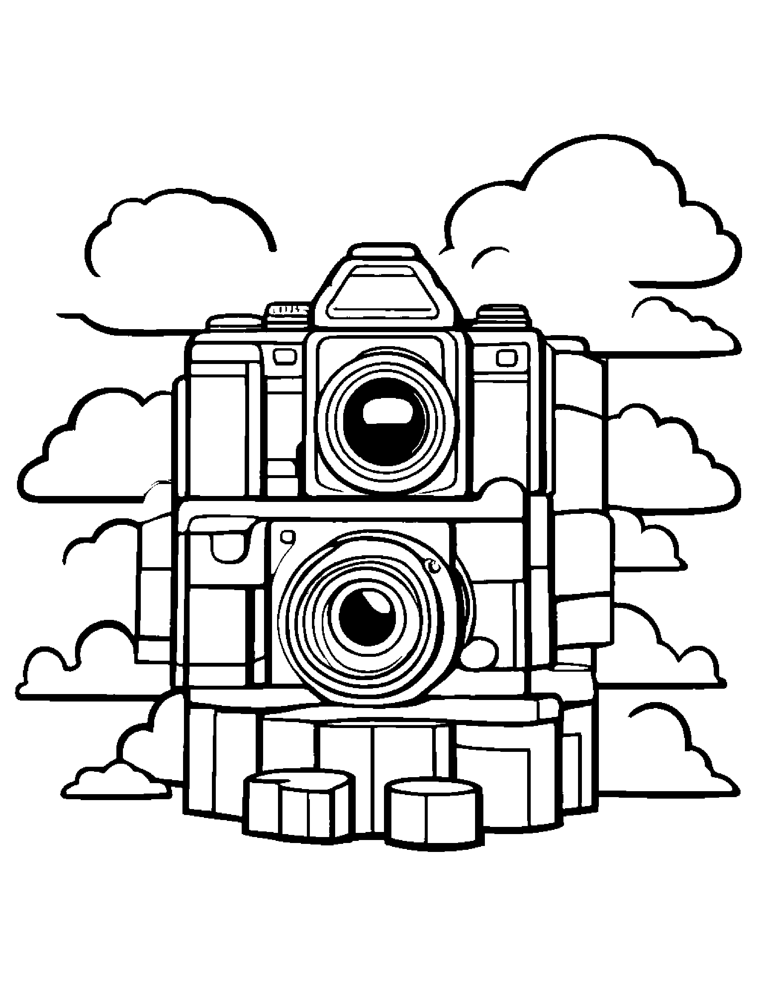 Camera Toy Stacking Blocks On A Fluffy Cloud #5 Coloring Page (Free Printable PDF)